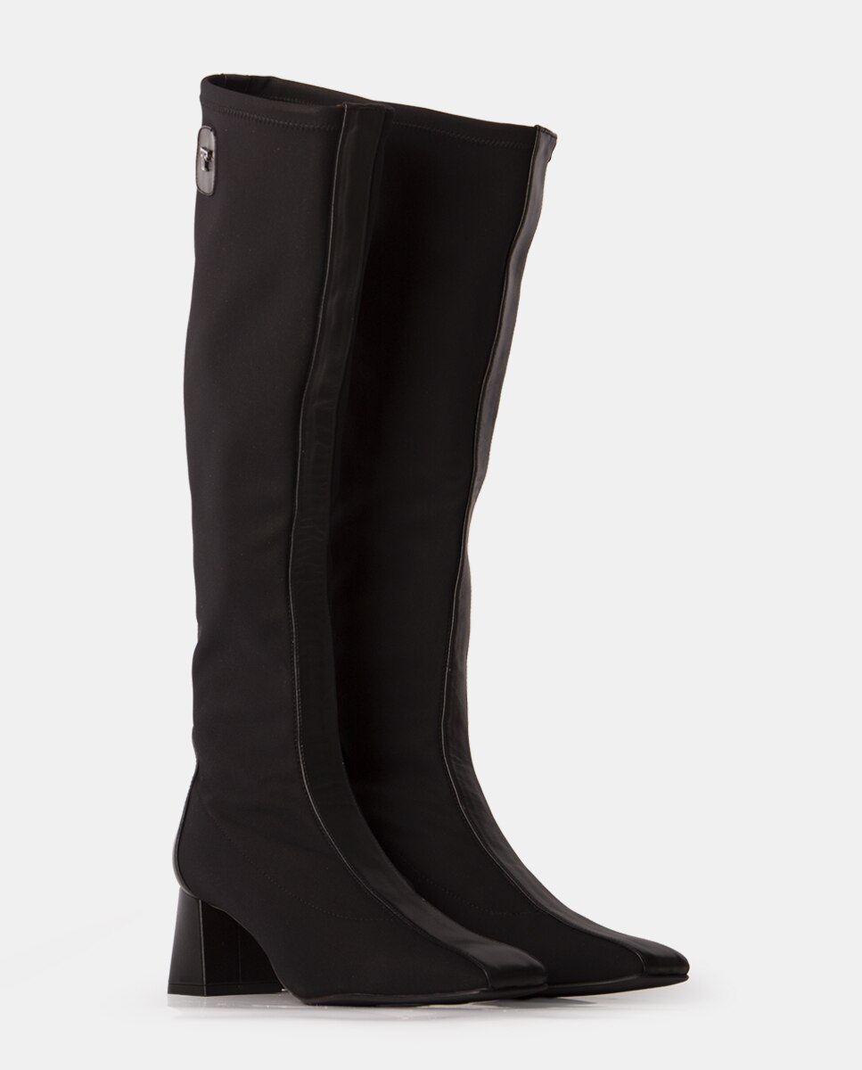 Botas elásticas de mujer de tejido tecnológico combinado con piezas en napa - Farrutx - Negro Negro-3