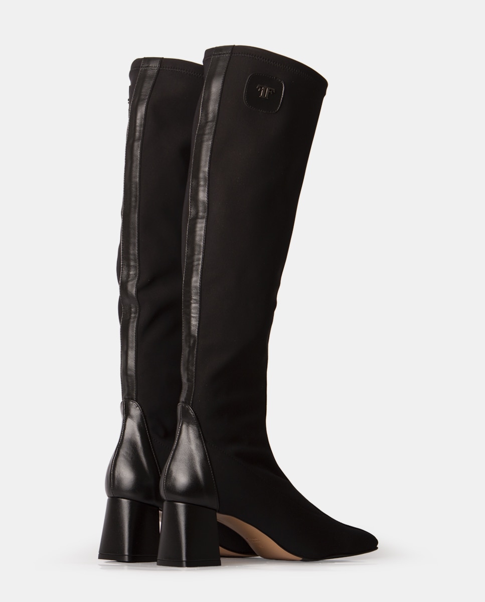 Botas elásticas de mujer de tejido tecnológico combinado con piezas en napa - Farrutx - Negro Negro-2