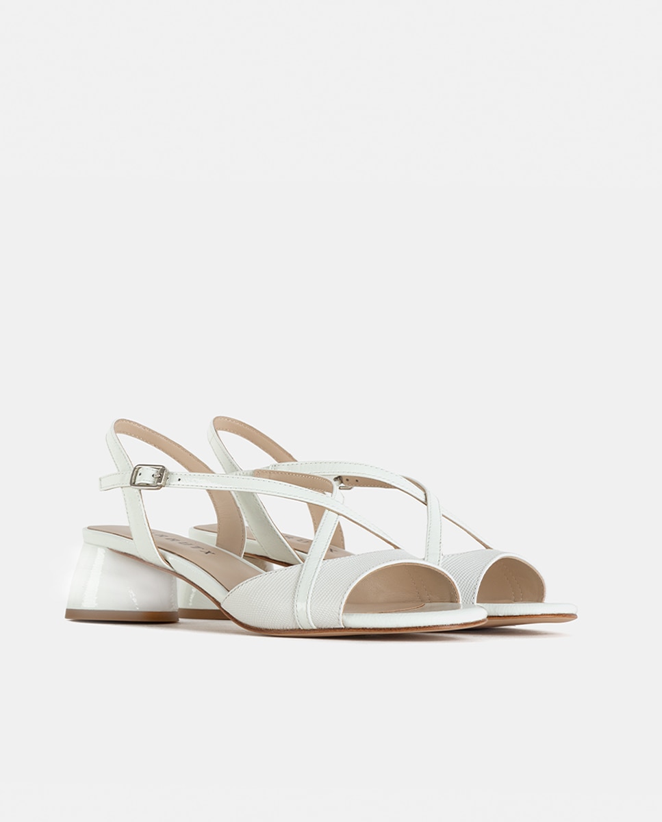 Sandalia de mujer confeccionada en charol y piel grabada - Farrutx - Blanco brillo Blanco brillo-3
