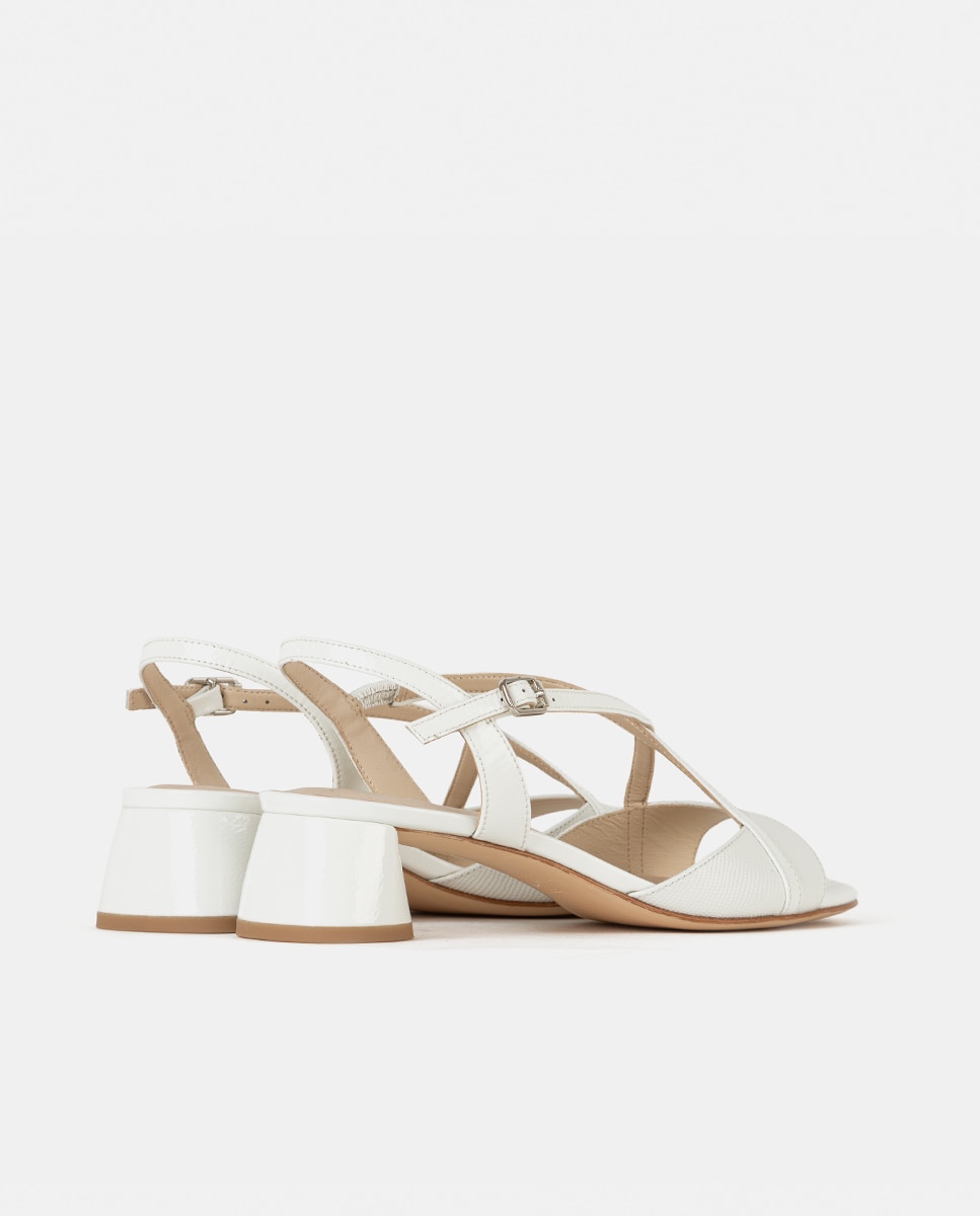 Sandalia de mujer confeccionada en charol y piel grabada - Farrutx - Blanco brillo Blanco brillo-4