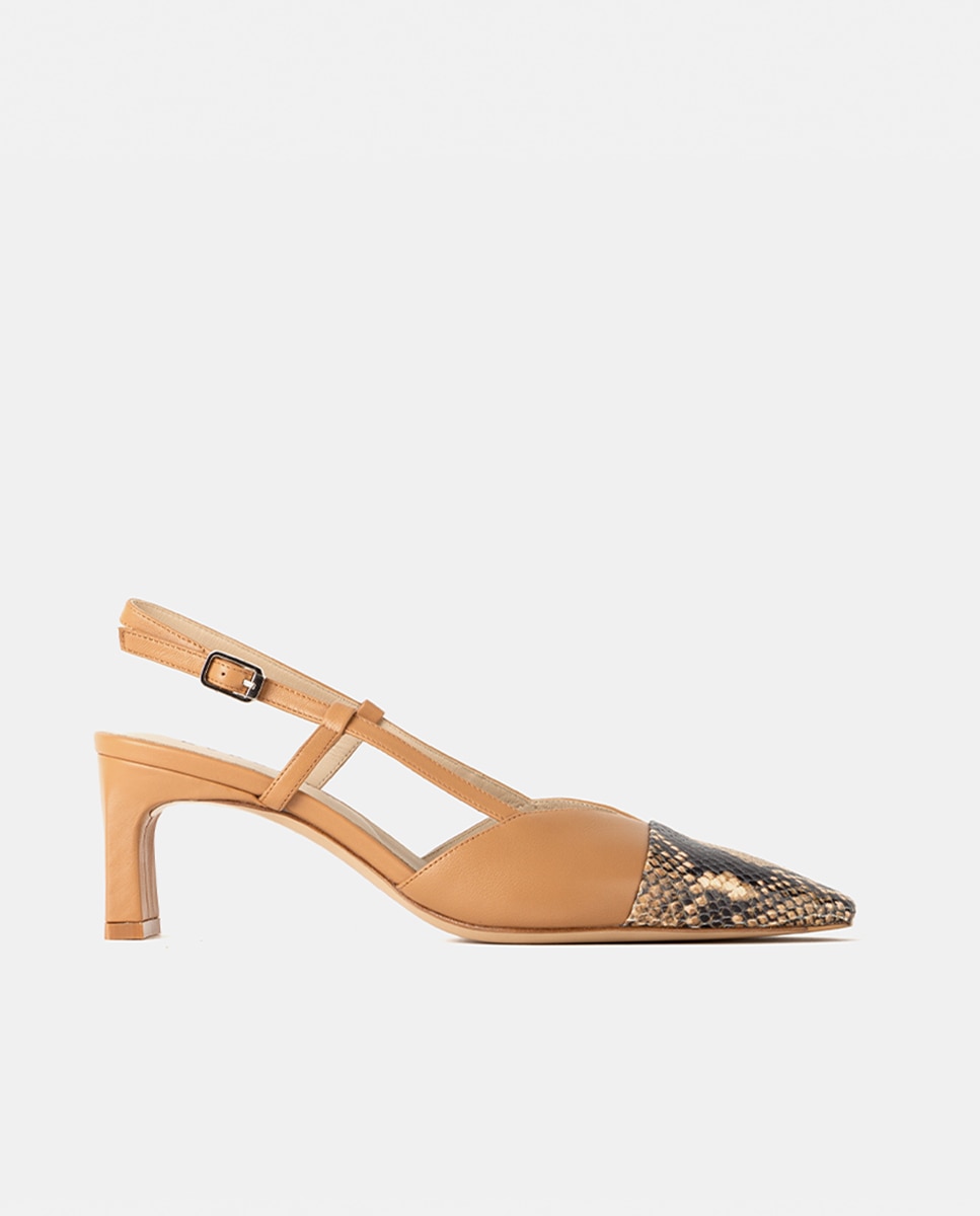 Zapatos de salón de mujer confeccionados en piel grabada - Farrutx - Arena Arena-1