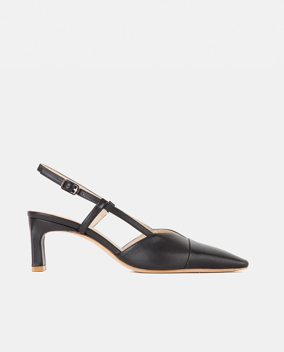 Zapatos de salón de mujer confeccionados en piel grabada - Farrutx - Negro Negro-1