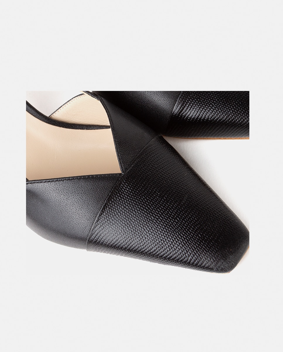 Zapatos de salón de mujer confeccionados en piel grabada - Farrutx - Negro Negro-2