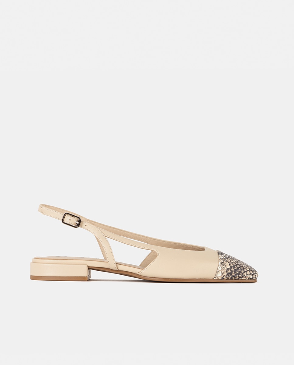 Zapatos de salón de mujer confeccionados en piel grabada efecto pitón - Farrutx - Beige Beige-1