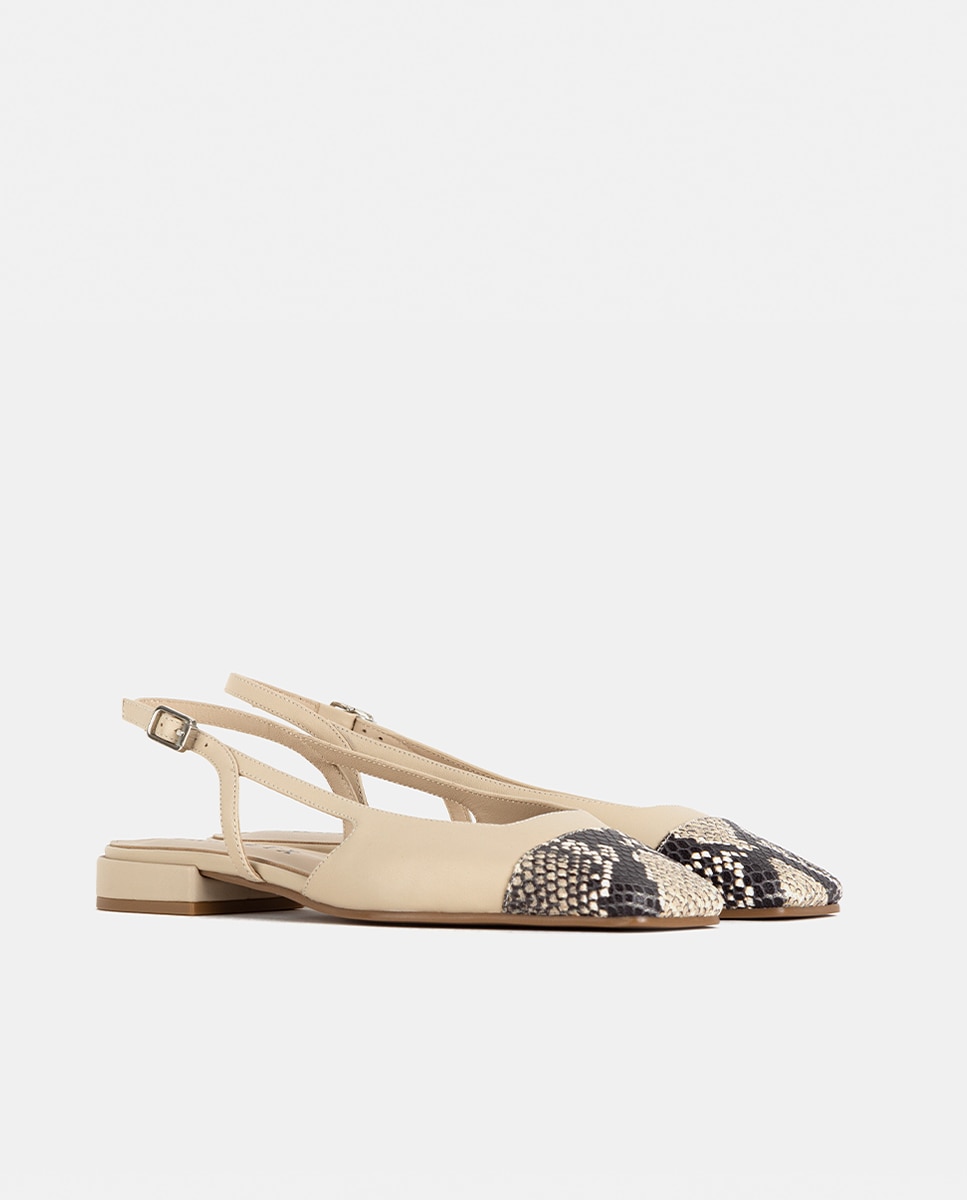 Zapatos de salón de mujer confeccionados en piel grabada efecto pitón - Farrutx - Beige Beige-3