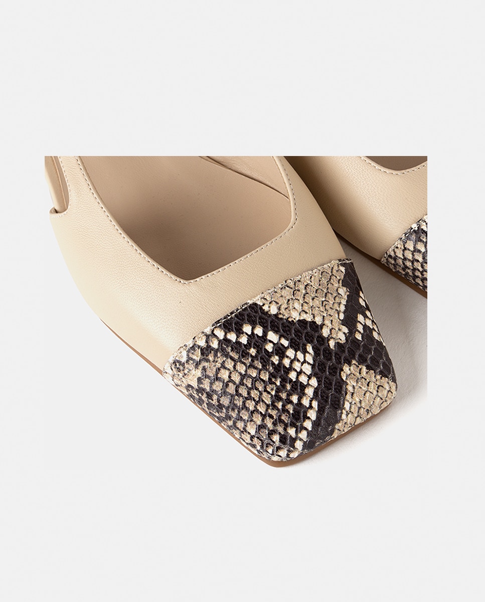 Zapatos de salón de mujer confeccionados en piel grabada efecto pitón - Farrutx - Beige Beige-2