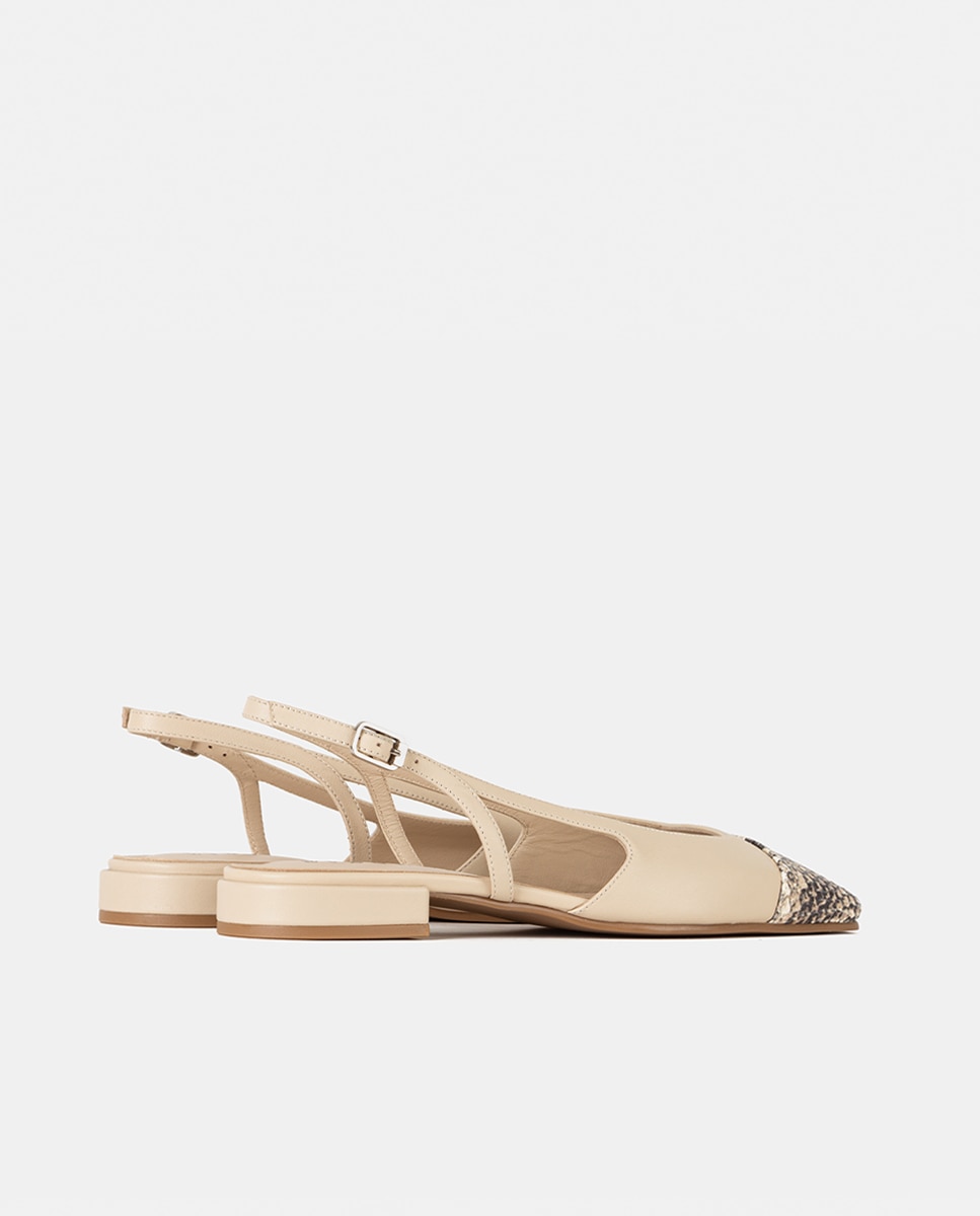 Zapatos de salón de mujer confeccionados en piel grabada efecto pitón - Farrutx - Beige Beige-4