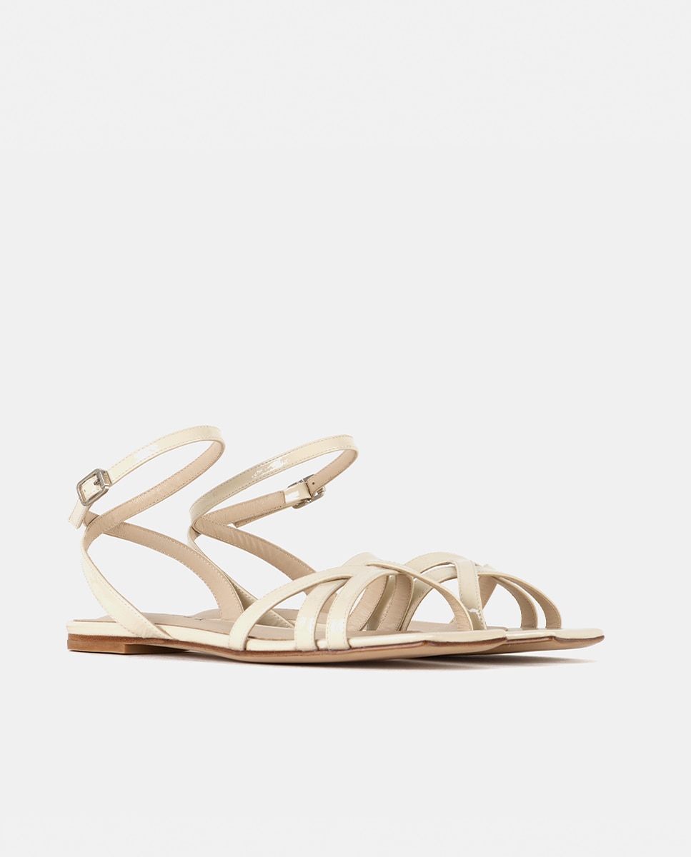 Sandalia plana de mujer confeccionada en charol - Farrutx - Beige Beige-3