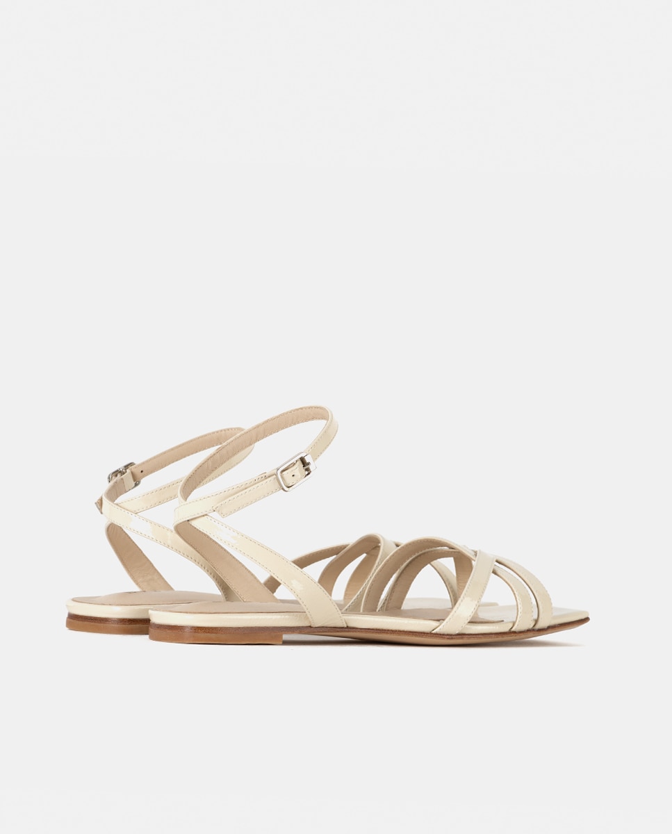Sandalia plana de mujer confeccionada en charol - Farrutx - Beige Beige-4