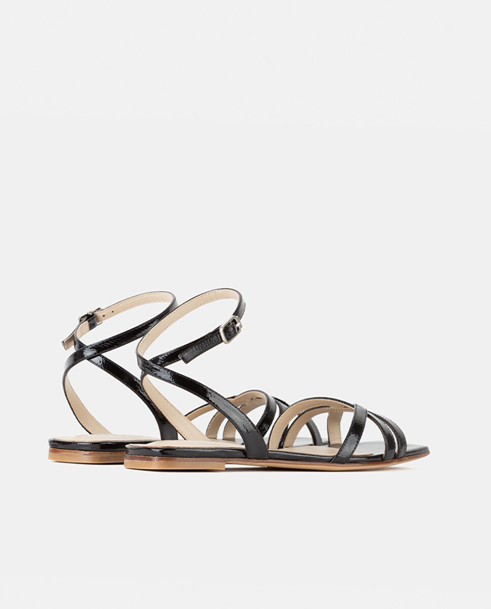 Sandalia plana de mujer confeccionada en charol - Farrutx - Negro Negro-4