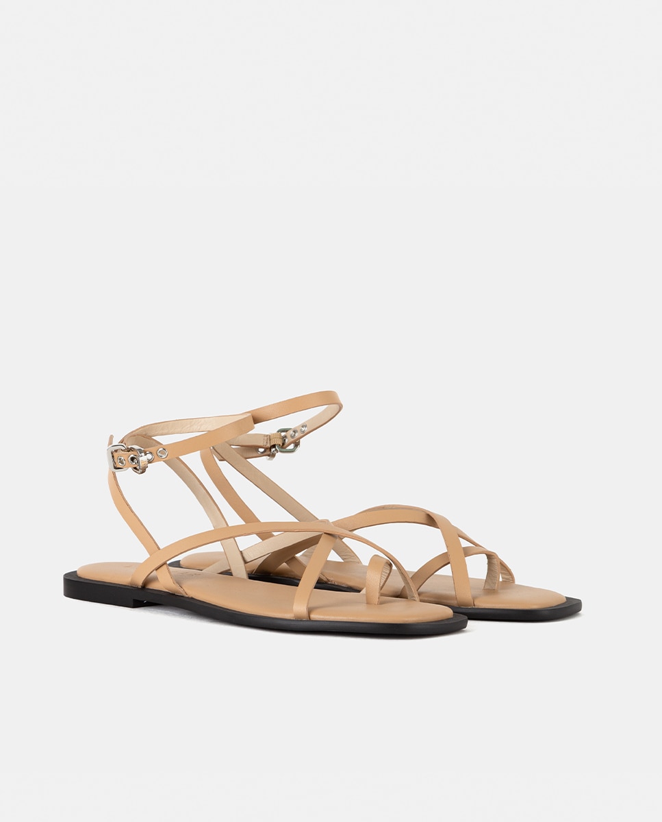 Sandalia plana de mujer confeccionada en piel calf - Farrutx - Natural Natural-3