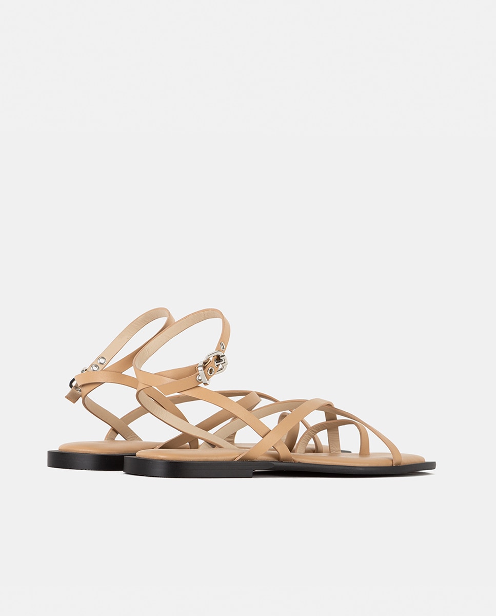 Sandalia plana de mujer confeccionada en piel calf - Farrutx - Natural Natural-4