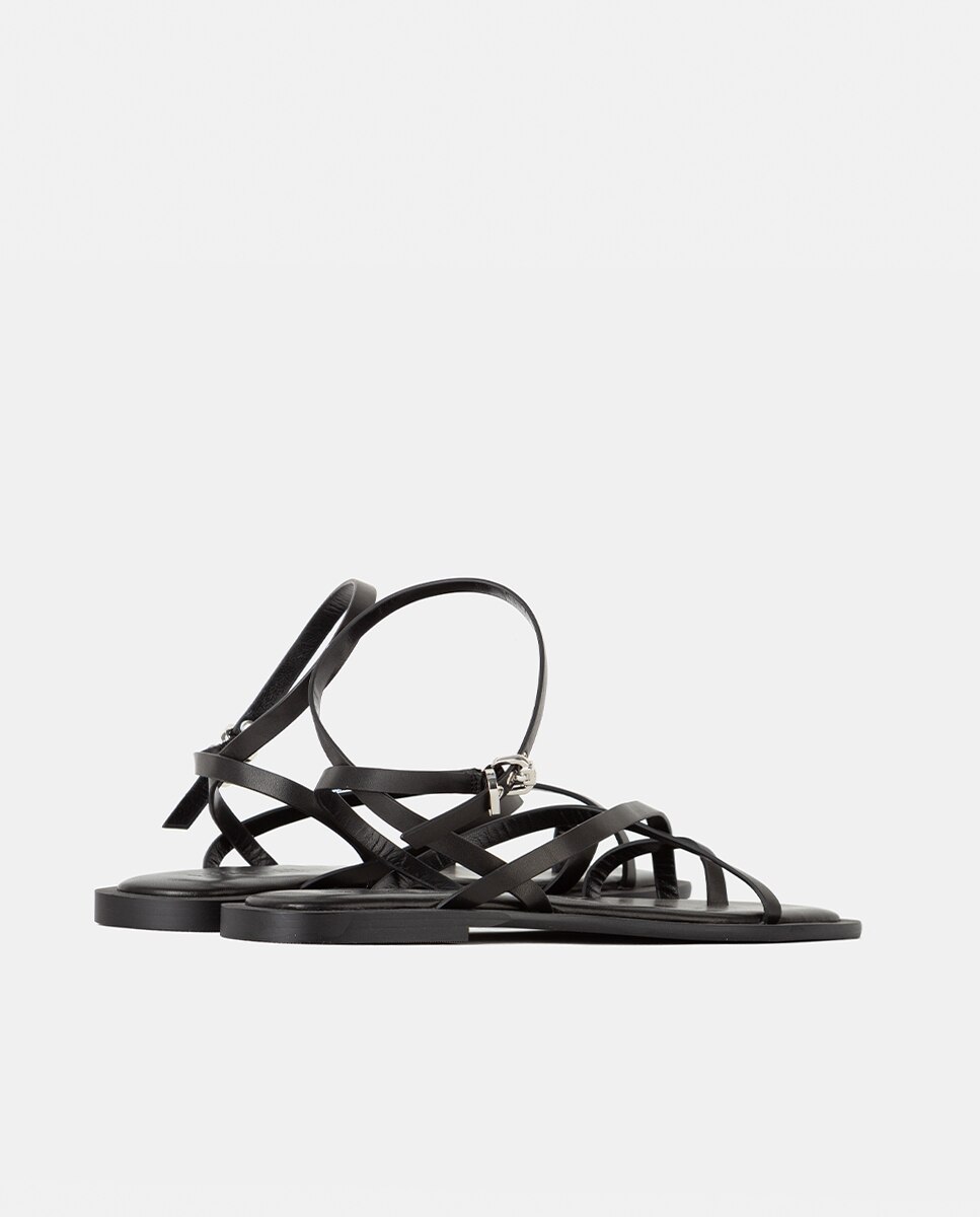 Sandalia plana de mujer confeccionada en piel calf - Farrutx - Negro Negro-4