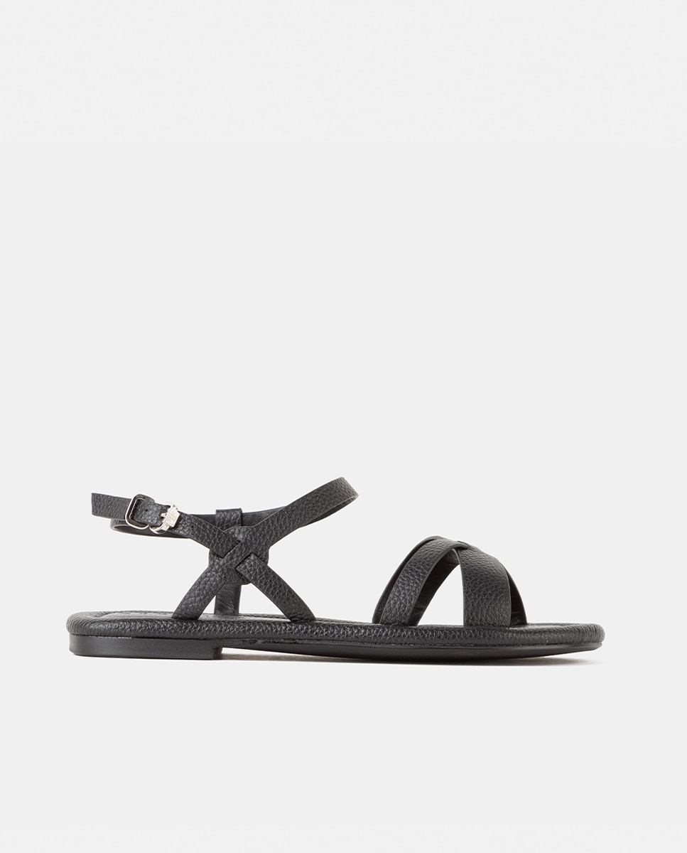 Sandalias planas de mujer confeccionadas en piel bombeada - Farrutx - Negro Negro-1