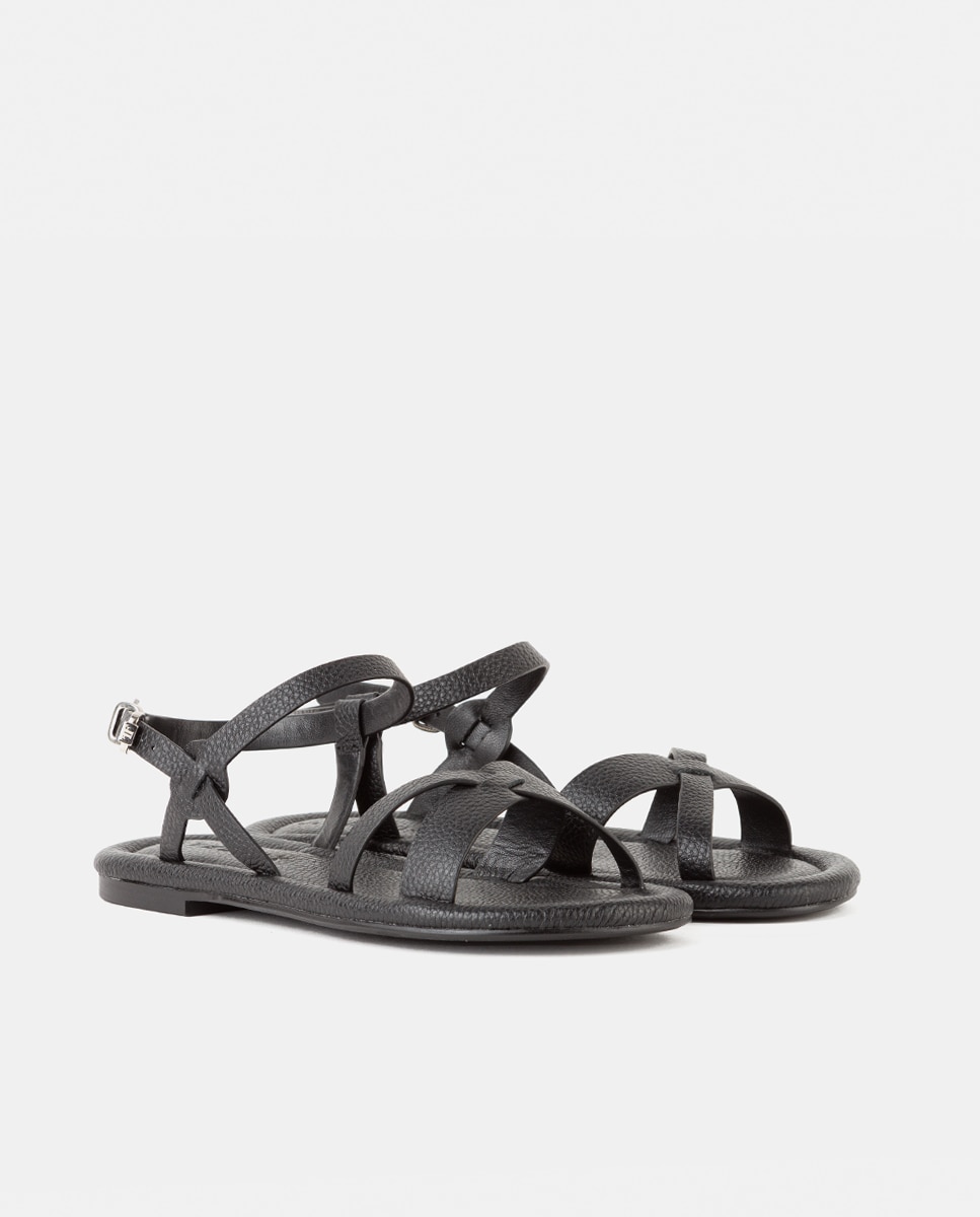 Sandalias planas de mujer confeccionadas en piel bombeada - Farrutx - Negro Negro-3