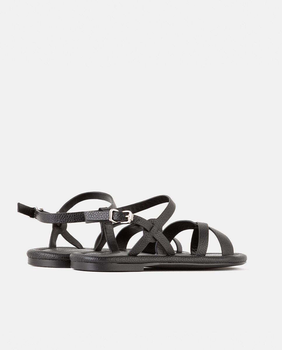Sandalias planas de mujer confeccionadas en piel bombeada - Farrutx - Negro Negro-4