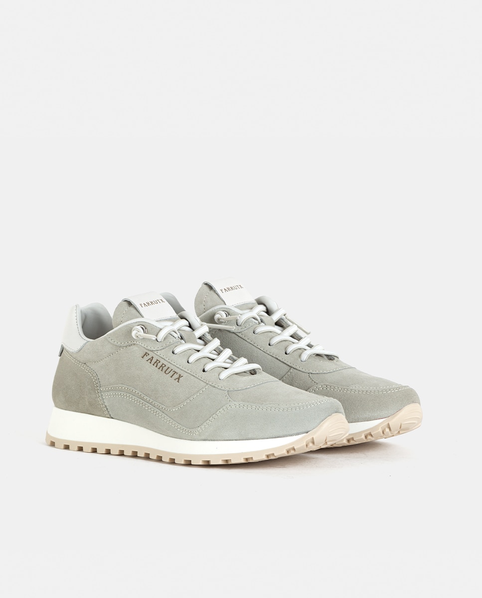 Zapatillas deportivas de mujer confeccionadas en piel con piezas de velour - Farrutx - Verde grisáceo Verde grisáceo-3