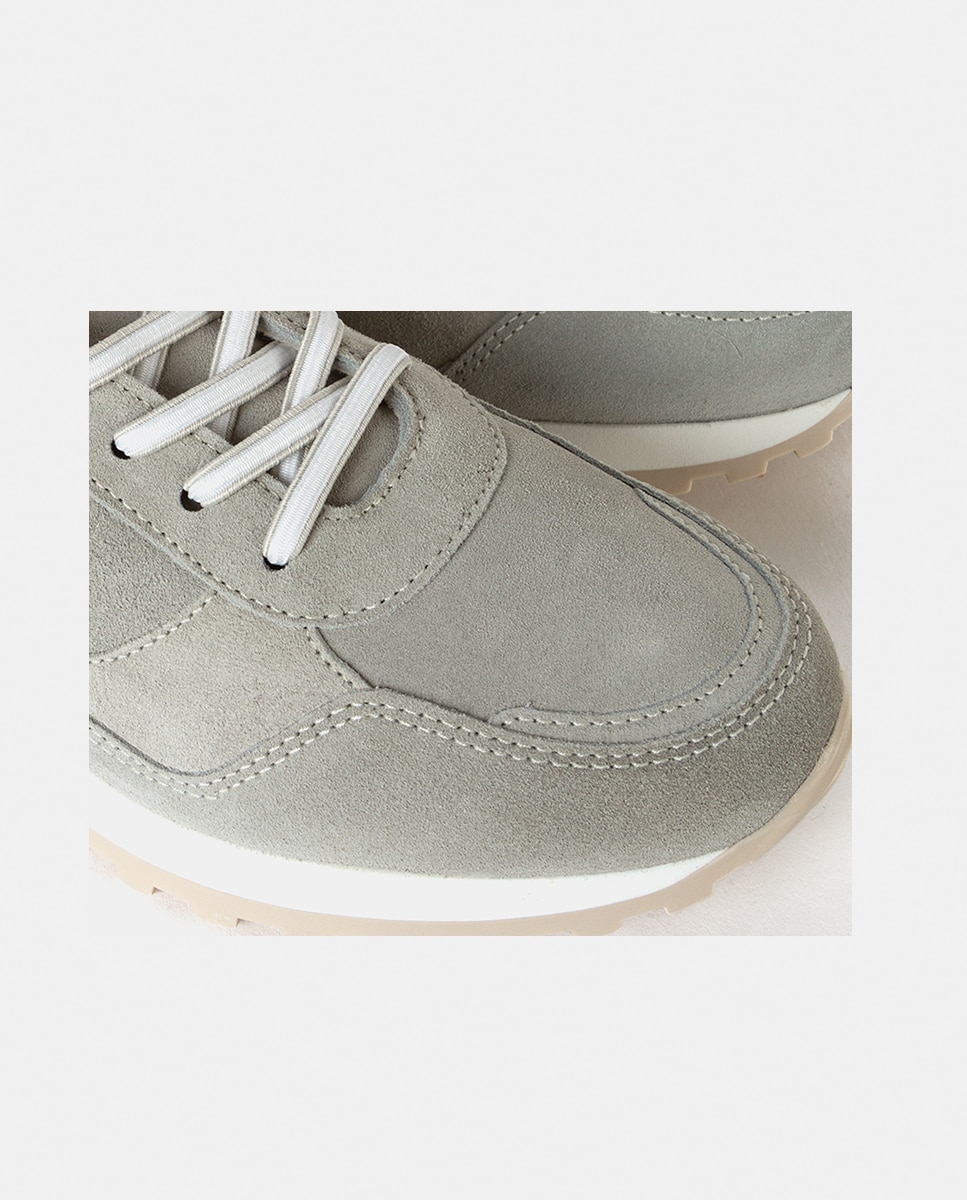 Zapatillas deportivas de mujer confeccionadas en piel con piezas de velour - Farrutx - Verde grisáceo Verde grisáceo-2