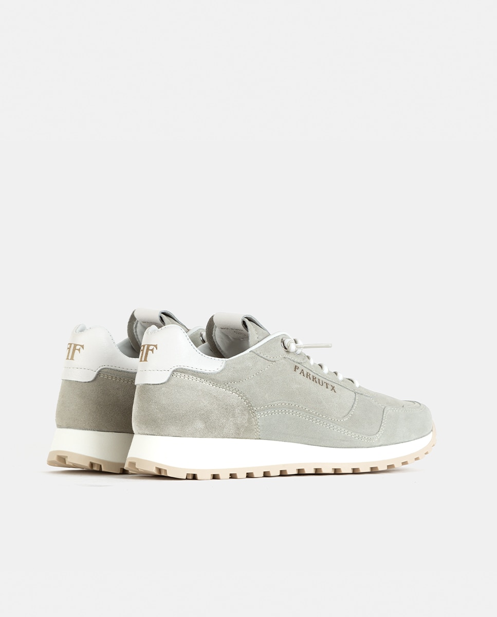 Zapatillas deportivas de mujer confeccionadas en piel con piezas de velour - Farrutx - Verde grisáceo Verde grisáceo-4