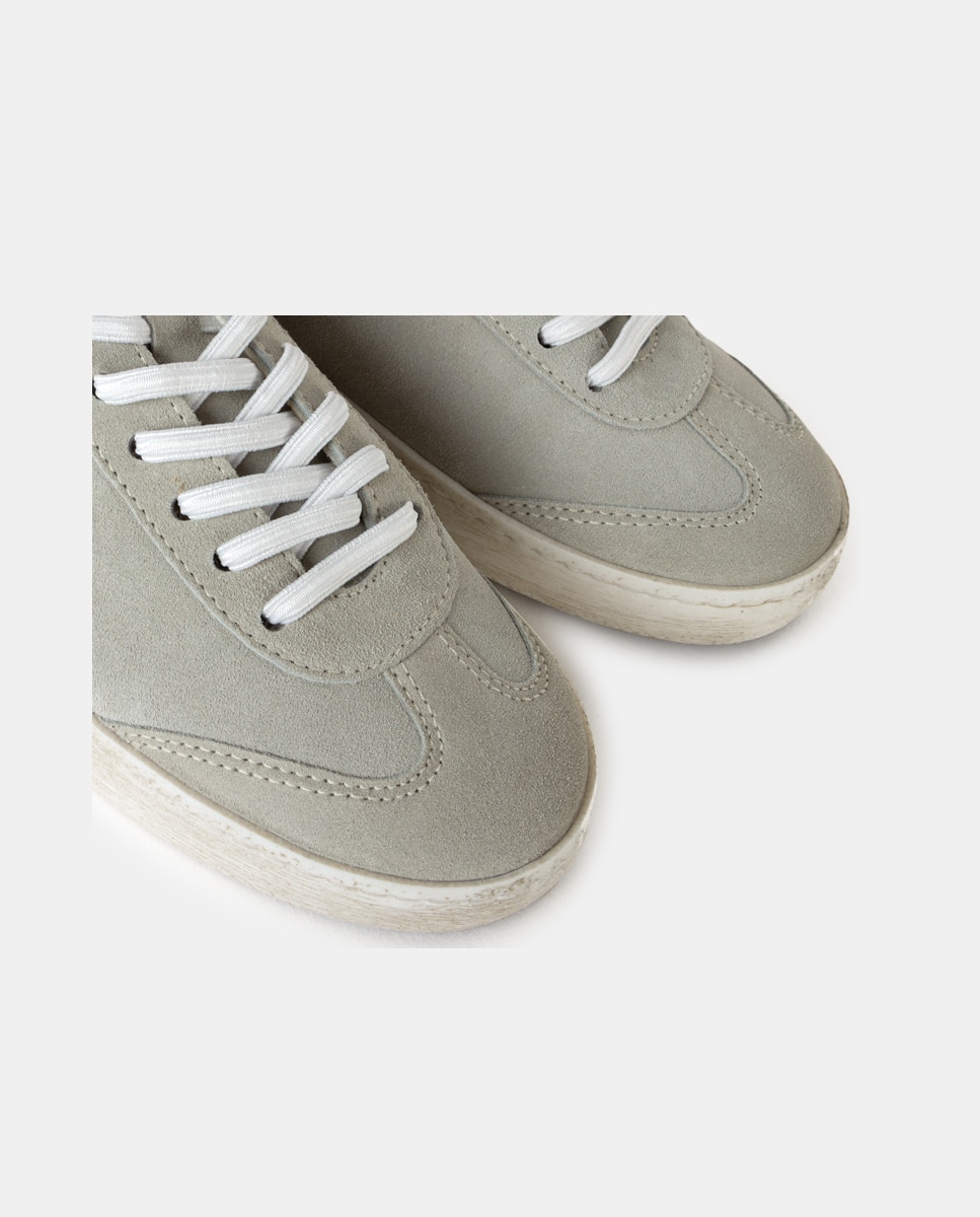 Zapatillas deportivas de mujer confeccionadas en piel con piezas de velour - Farrutx - Verde grisáceo Verde grisáceo-2