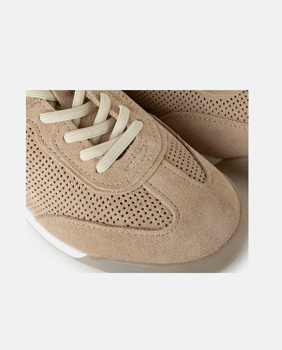 Zapatillas deportivas de mujer confeccionadas en velour con piezas en piel - Farrutx - Beige Beige-2