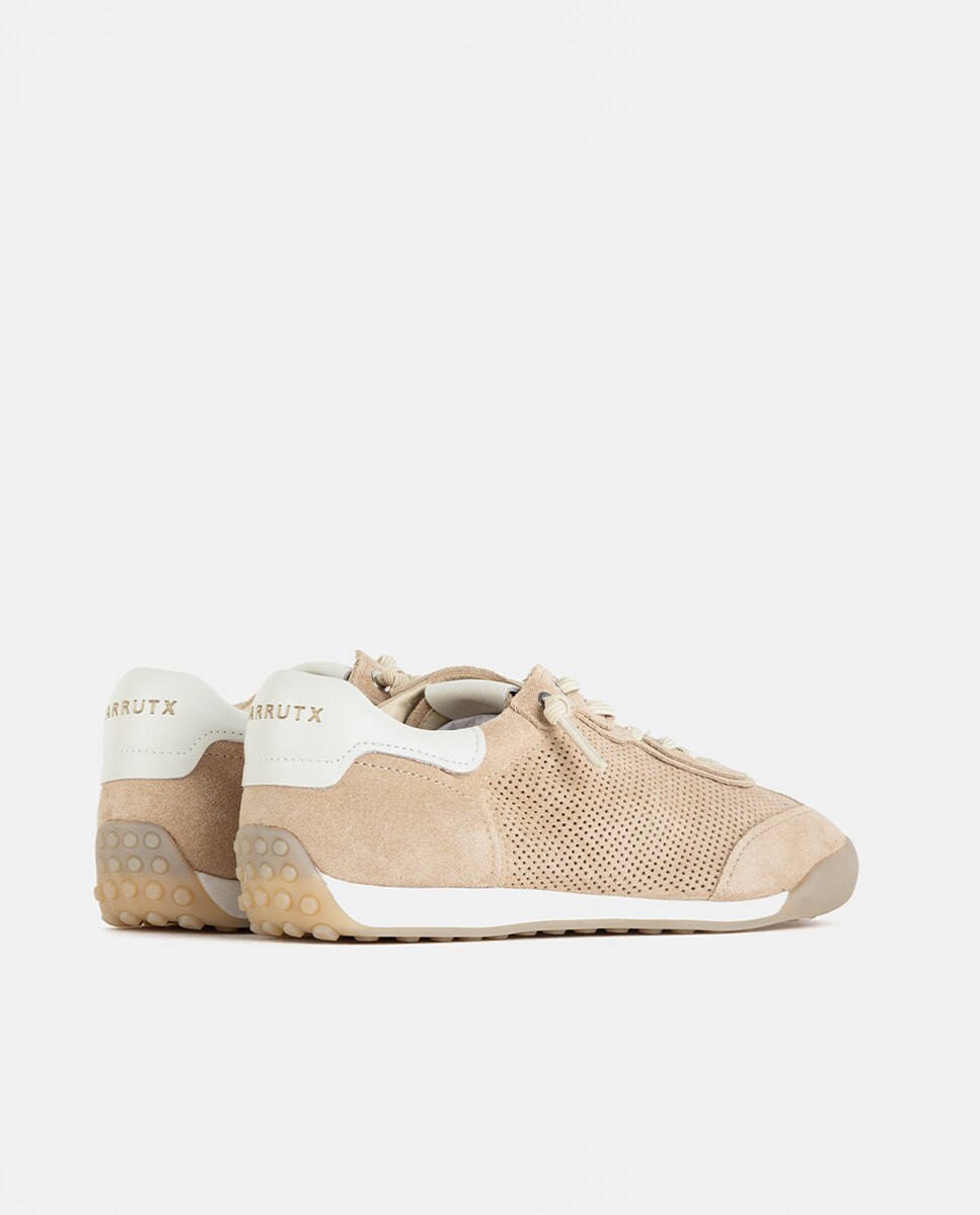 Zapatillas deportivas de mujer confeccionadas en velour con piezas en piel - Farrutx - Beige Beige-4