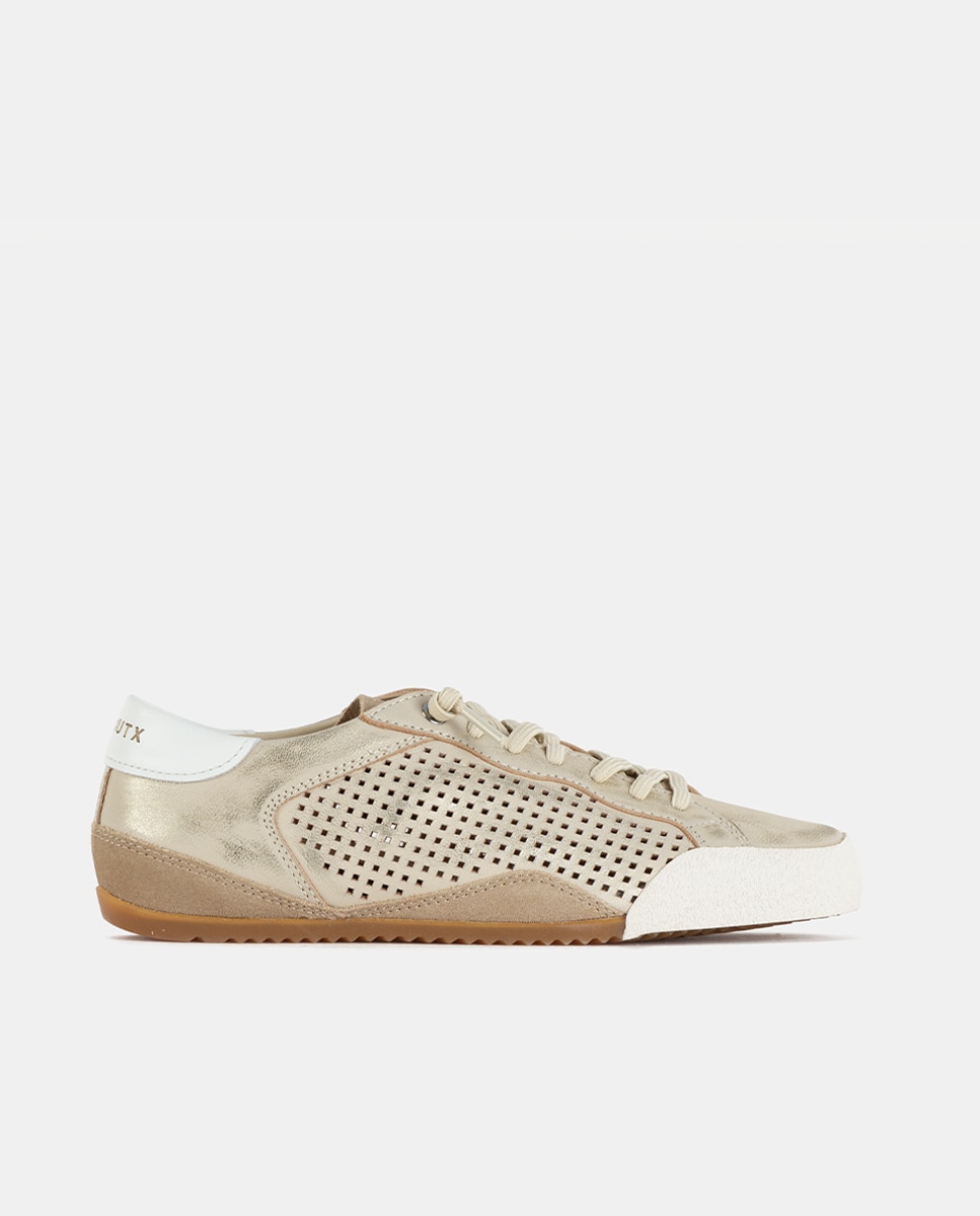 Farrutx - Zapatillas deportivas de mujer combinadas en napa metalizada y piezas de velour con detalle picado.