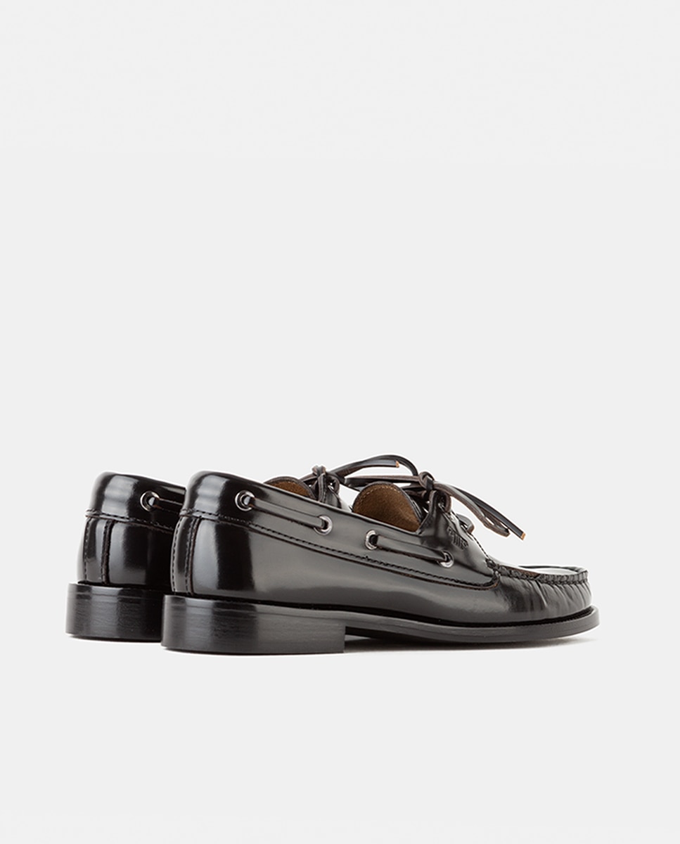 Náutico de mujer confeccionado en piel antik con suela de cuerolite cosida - Farrutx - Negro Negro-4