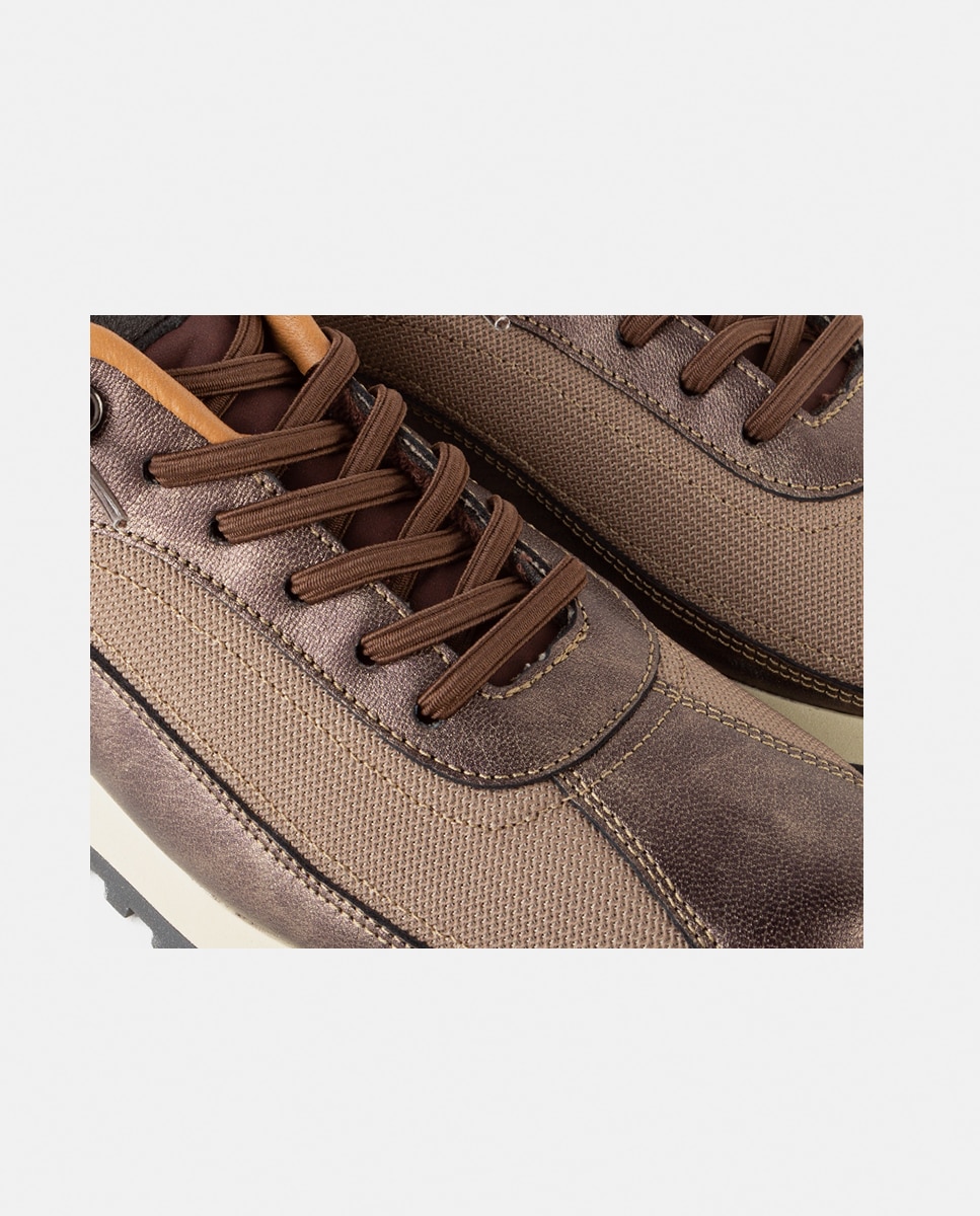 Zapatillas deportivas de mujer elaboradas en rejilla con piezas de napa metalizada y velour - Farrutx - Bronce Bronce-2