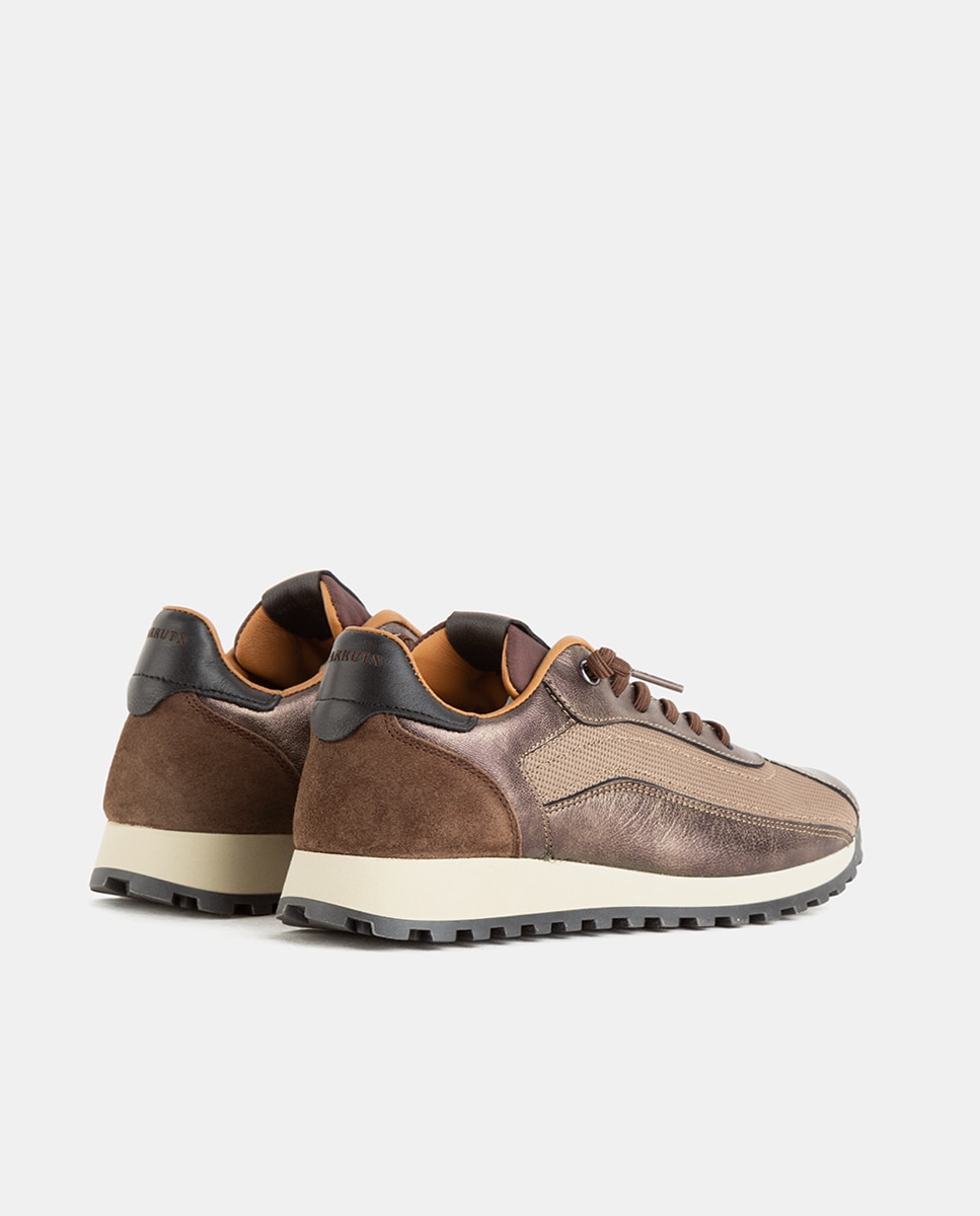 Zapatillas deportivas de mujer elaboradas en rejilla con piezas de napa metalizada y velour - Farrutx - Bronce Bronce-4