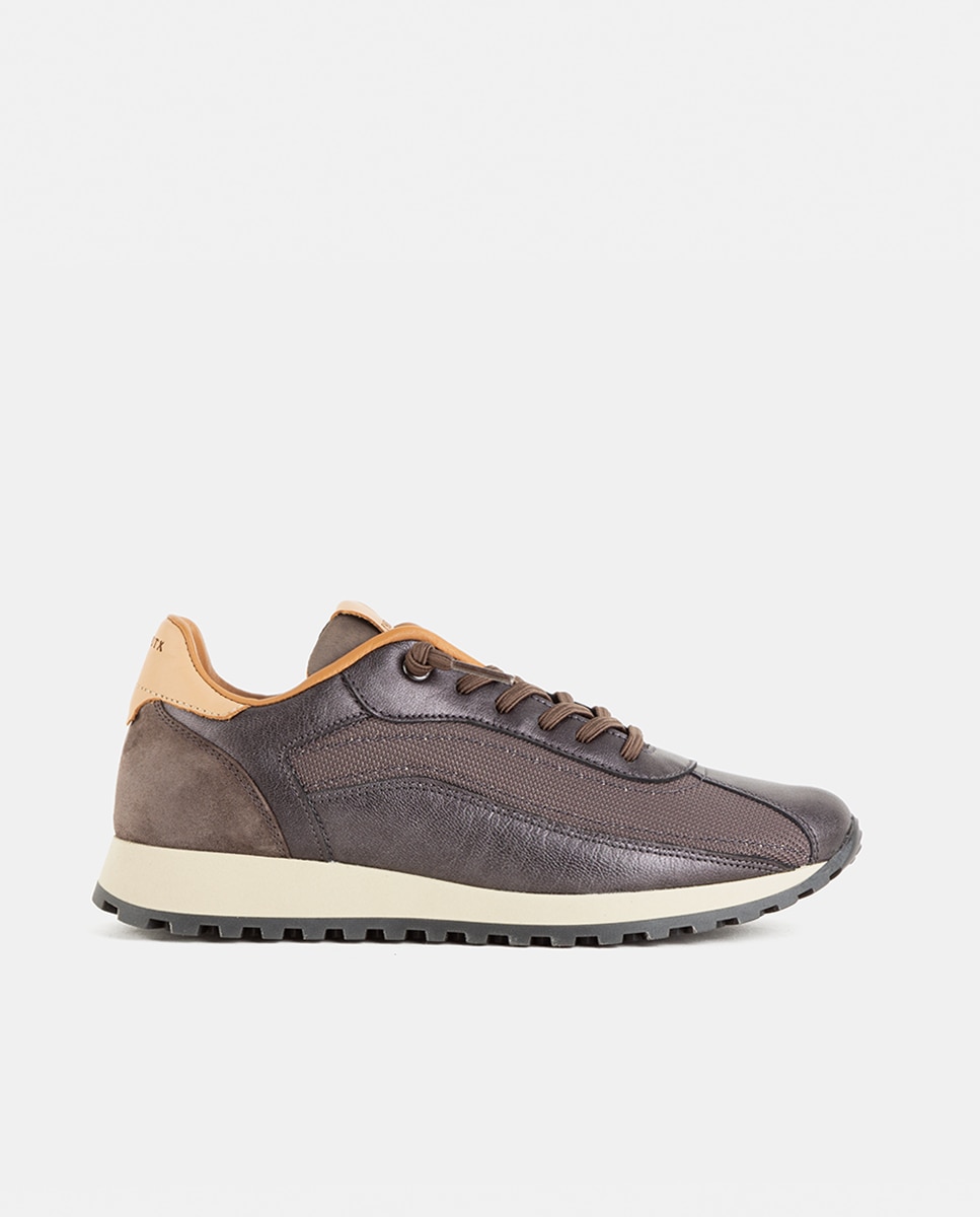Zapatillas deportivas de mujer elaboradas en rejilla con piezas de napa metalizada y velour - Farrutx - Gris plomo Gris plomo-1