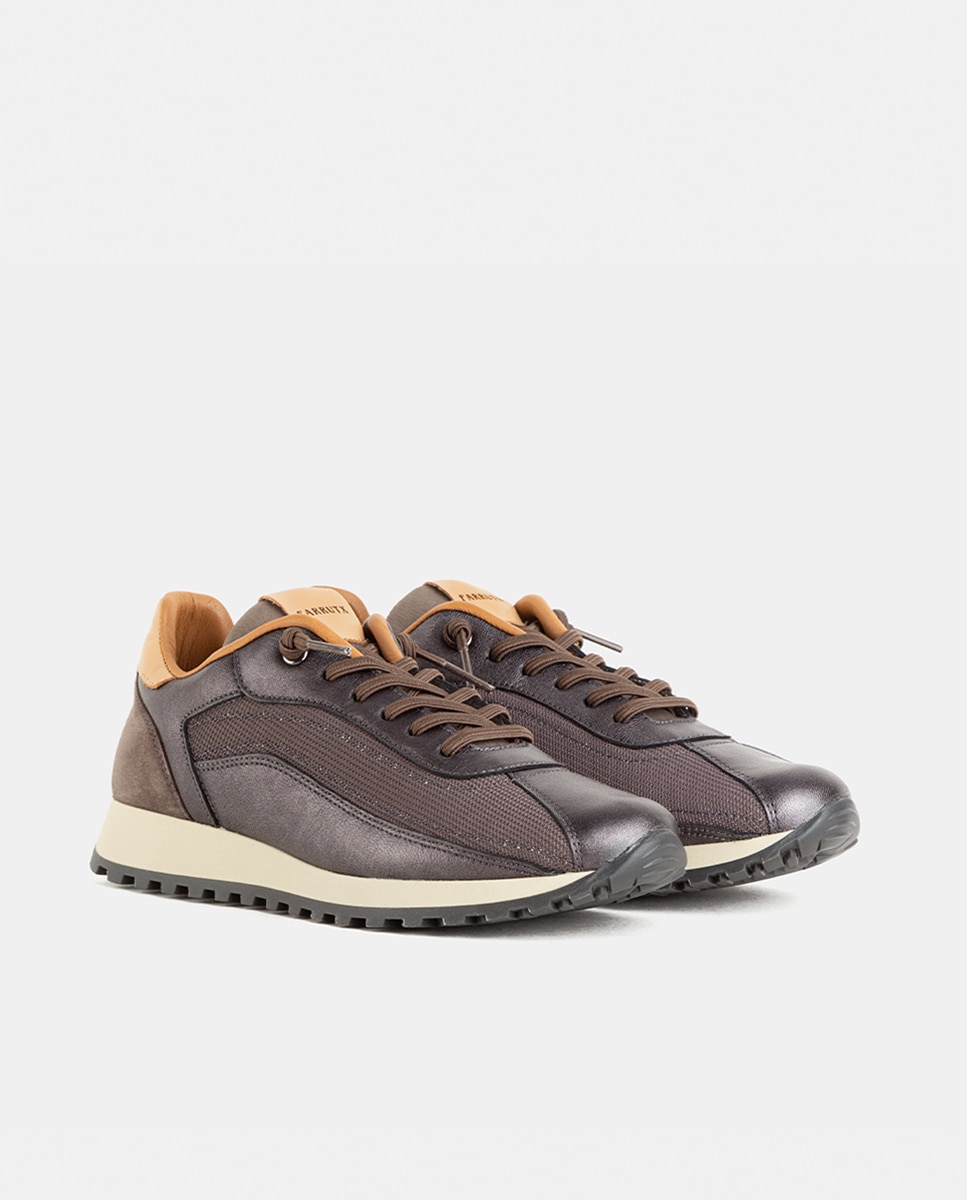 Zapatillas deportivas de mujer elaboradas en rejilla con piezas de napa metalizada y velour - Farrutx - Gris plomo Gris plomo-3