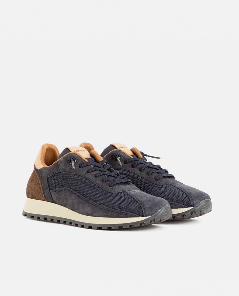 Zapatillas deportivas de mujer elaboradas en rejilla con piezas de velour y piel lisa - Farrutx - Marino Marino-3