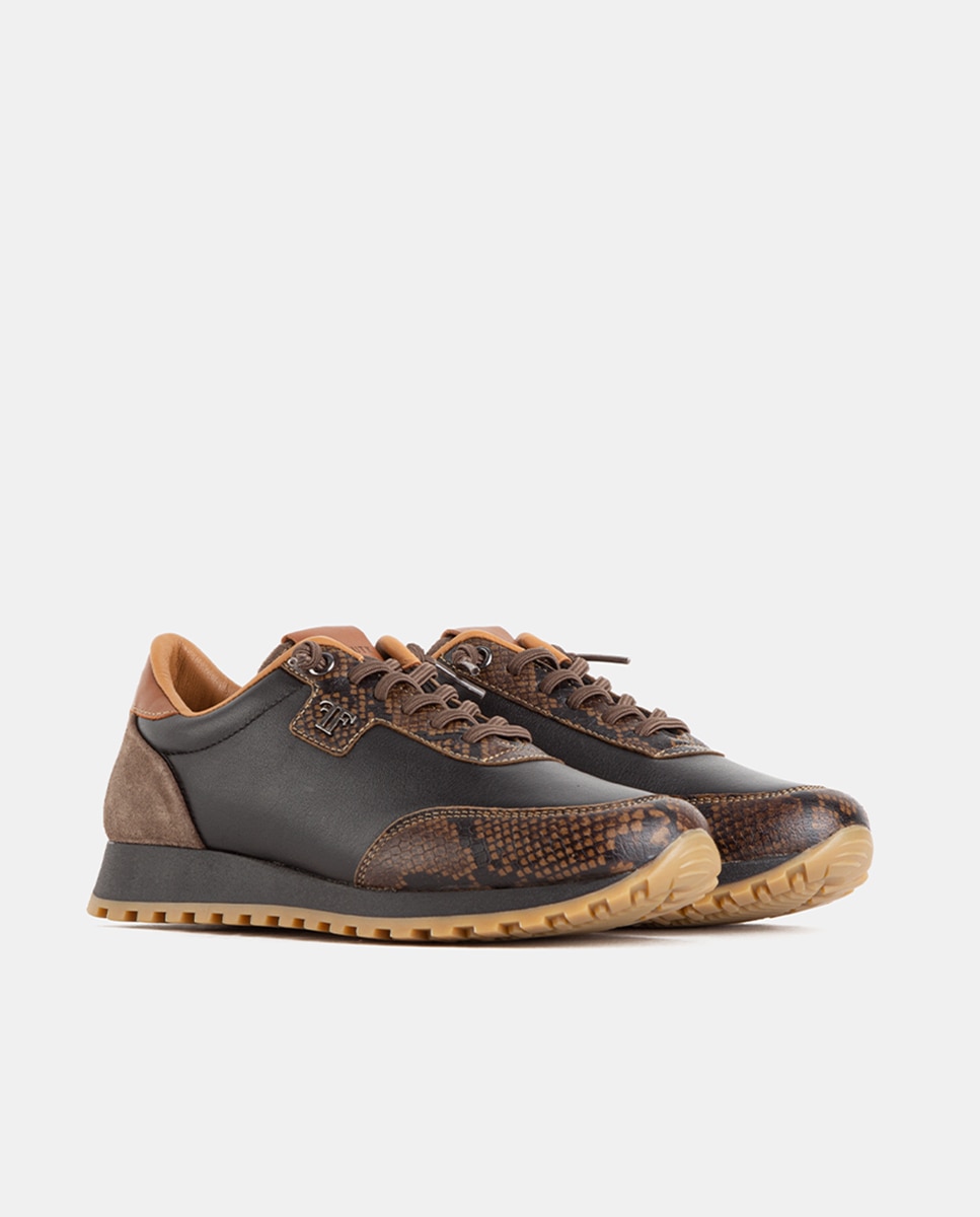 Zapatillas deportivas de mujer confeccionadas en piel grabada y piezas en napa y velour - Farrutx - Multicolor Multicolor-3