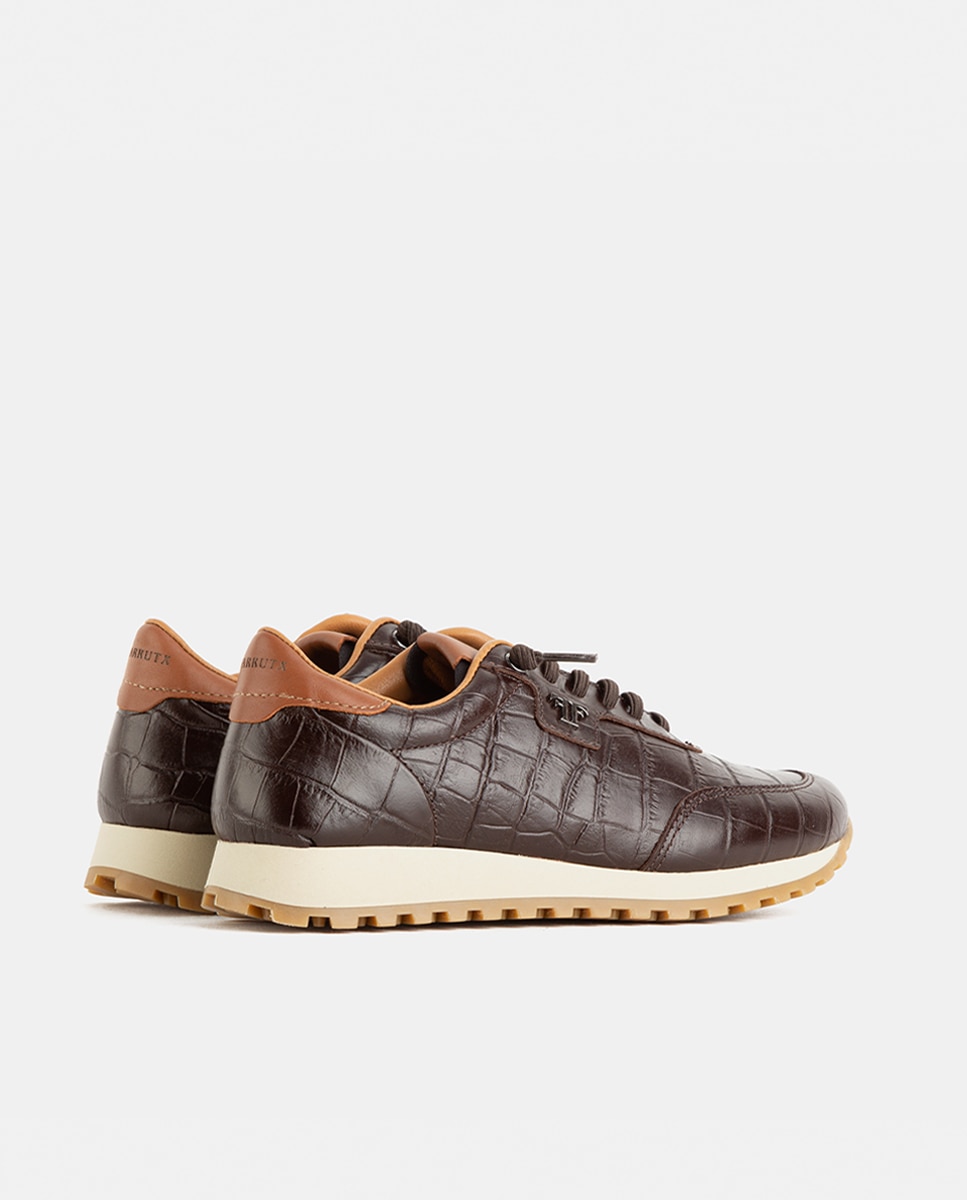 Zapatillas deportivas de mujer elaboradas en piel grabada de estampado animal - Farrutx - Marrón Marrón-4