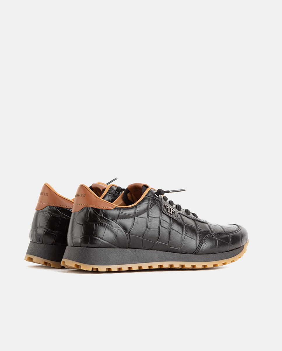 Zapatillas deportivas de mujer elaboradas en piel grabada de estampado animal - Farrutx - Negro Negro-4