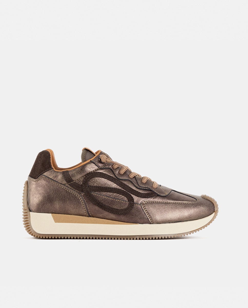 Zapatillas deportivas de mujer con base de nylon en combinación con piezas de velour y napa metalizada - Farrutx - Bronce metalizado Bronce metalizado-1