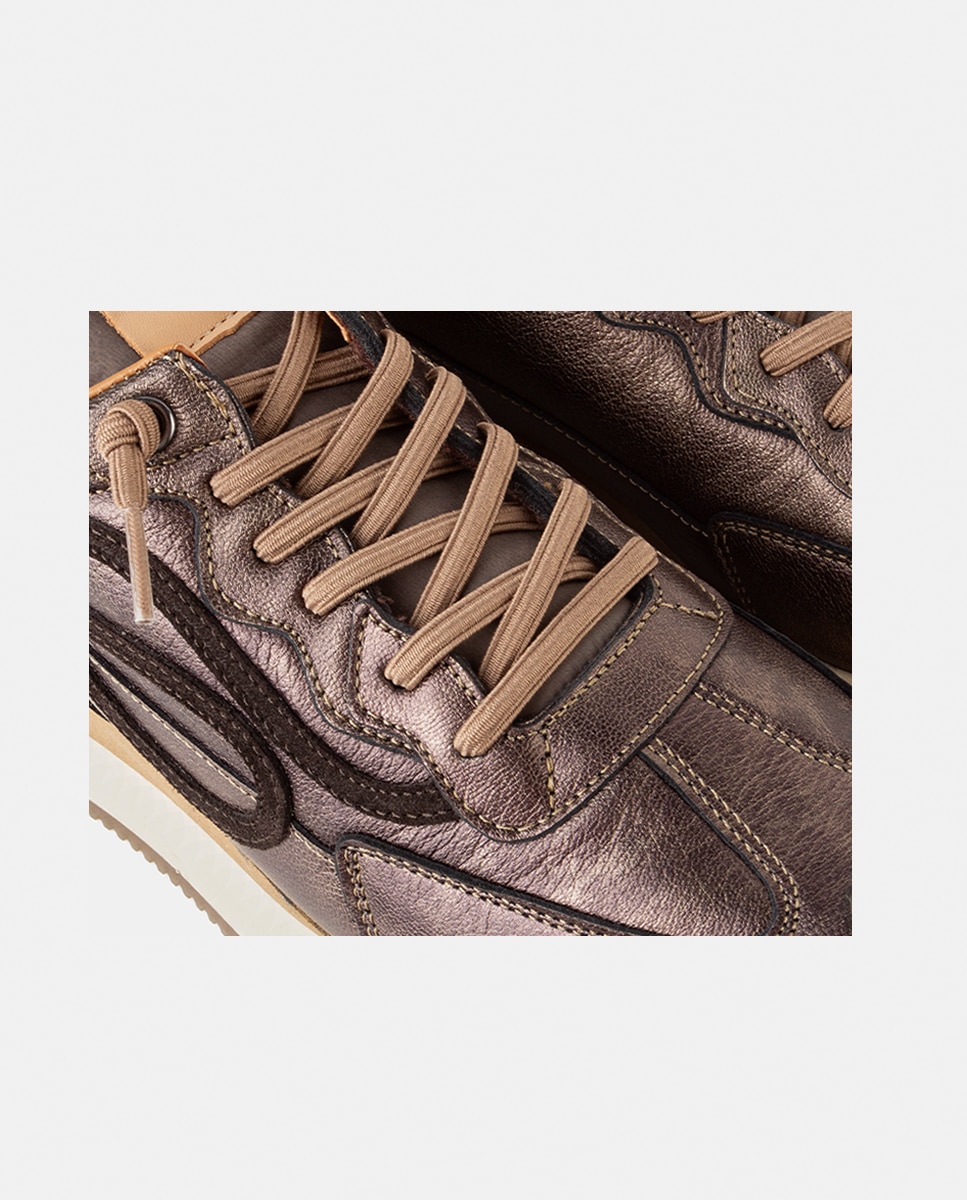 Zapatillas deportivas de mujer con base de nylon en combinación con piezas de velour y napa metalizada - Farrutx - Bronce metalizado Bronce metalizado-2
