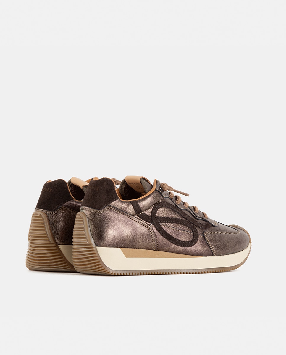 Zapatillas deportivas de mujer con base de nylon en combinación con piezas de velour y napa metalizada - Farrutx - Bronce metalizado Bronce metalizado-4