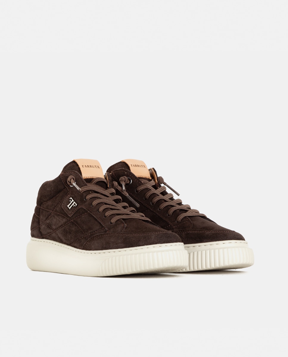 Zapatillas deportivas altas de mujer confeccionadas en velour - Farrutx - Marrón oscuro Marrón oscuro-3