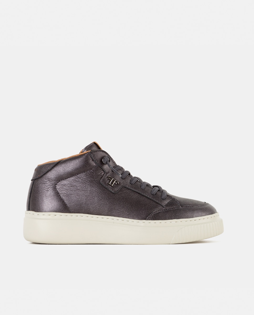 Zapatillas deportivas altas de mujer confeccionadas en napa metalizada - Farrutx - Gris plomo Gris plomo-1