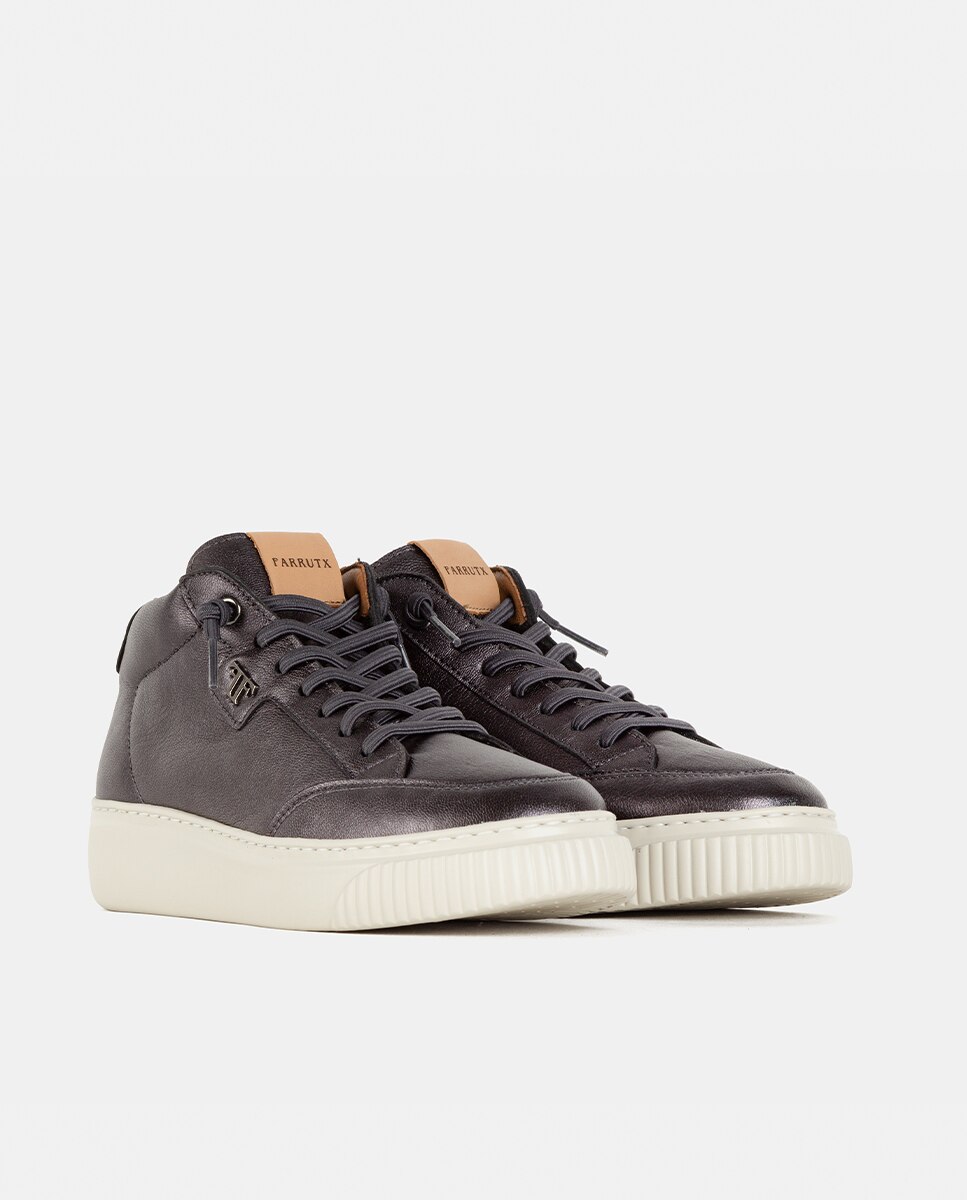 Zapatillas deportivas altas de mujer confeccionadas en napa metalizada - Farrutx - Gris plomo Gris plomo-3