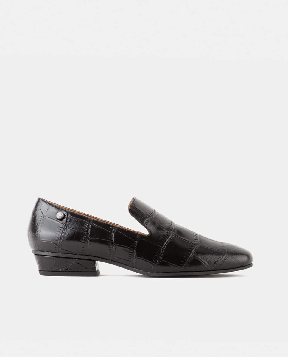 Slipper de mujer de punta redonda confeccionado en piel grabada - Farrutx - Negro Negro-1