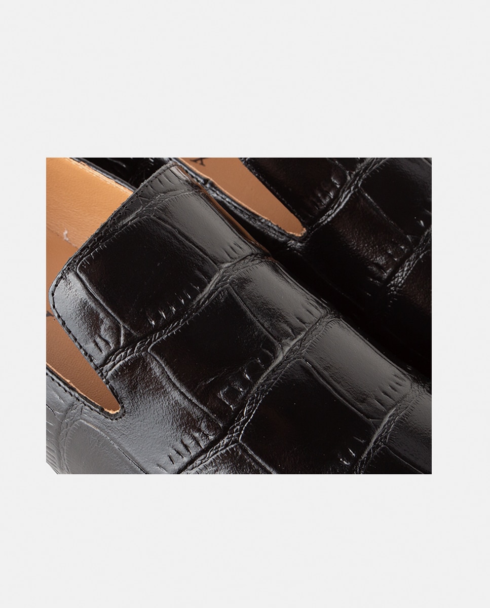 Slipper de mujer de punta redonda confeccionado en piel grabada - Farrutx - Negro Negro-2