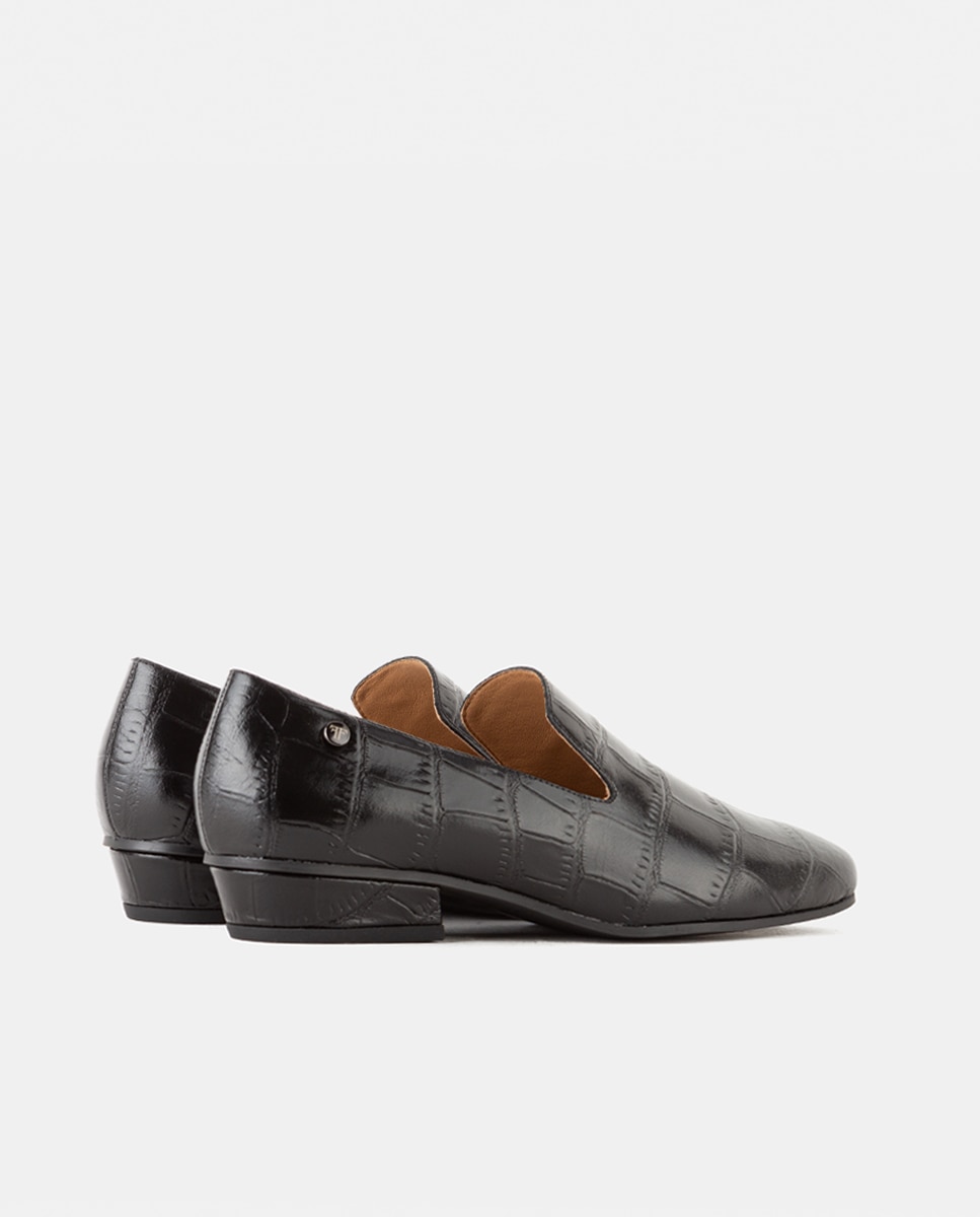 Slipper de mujer de punta redonda confeccionado en piel grabada - Farrutx - Negro Negro-4