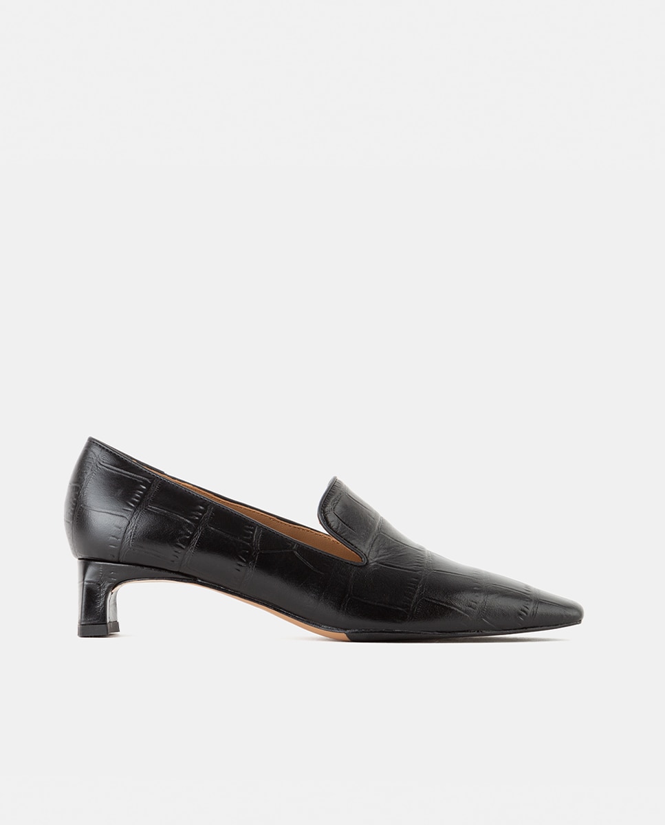 Slipper de mujer de punta fina confeccionado en piel grabada - Farrutx - Negro Negro-1