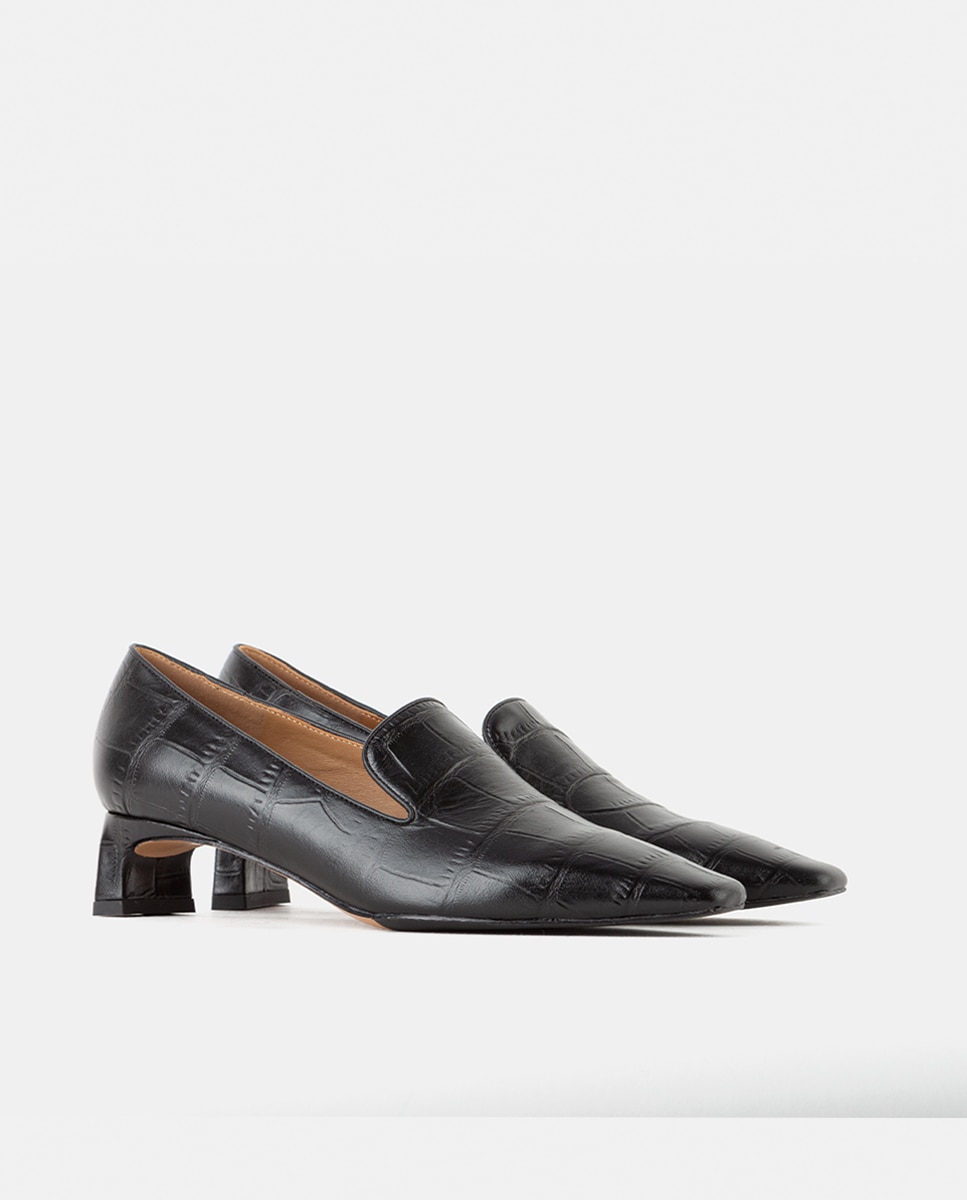 Slipper de mujer de punta fina confeccionado en piel grabada - Farrutx - Negro Negro-3