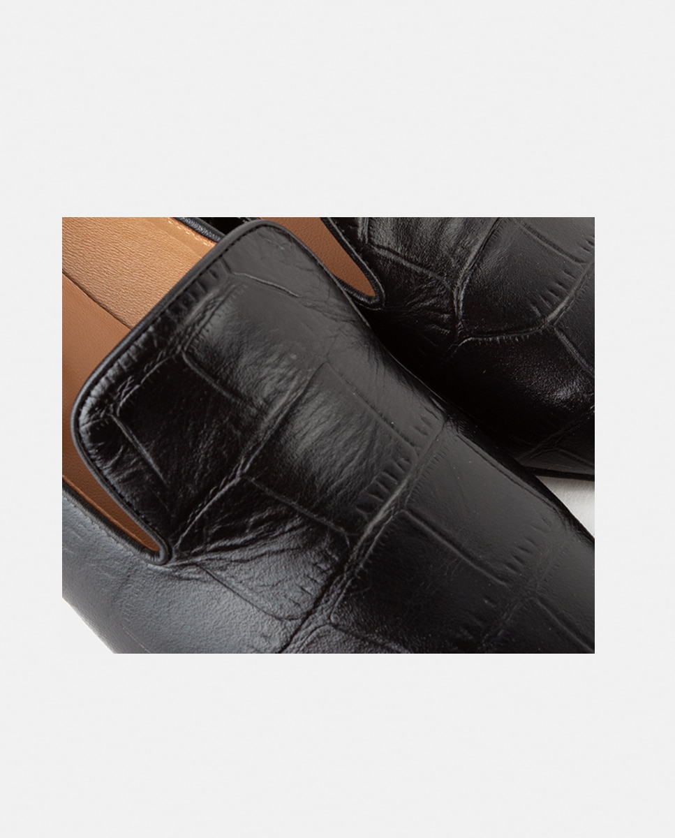 Slipper de mujer de punta fina confeccionado en piel grabada - Farrutx - Negro Negro-2