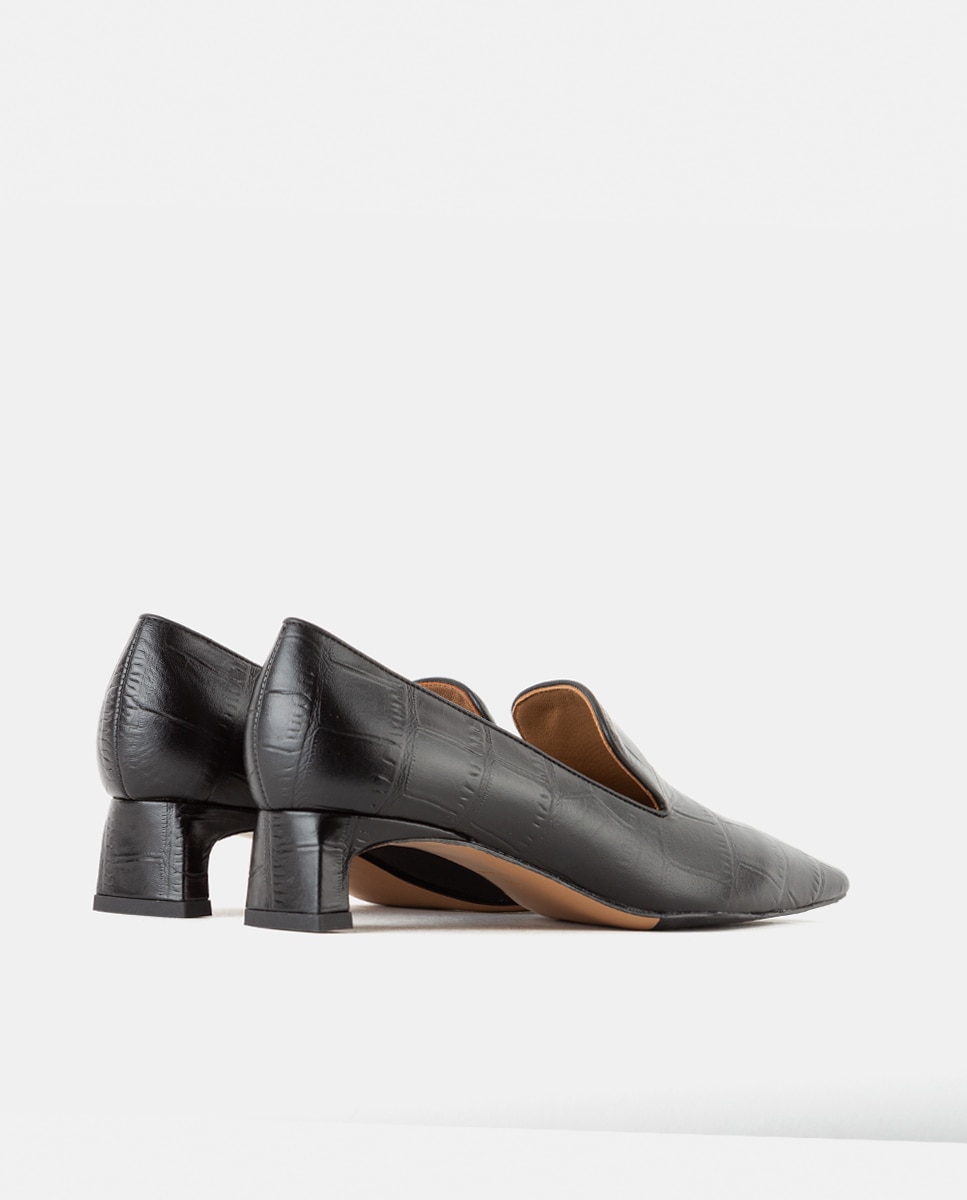 Slipper de mujer de punta fina confeccionado en piel grabada - Farrutx - Negro Negro-4