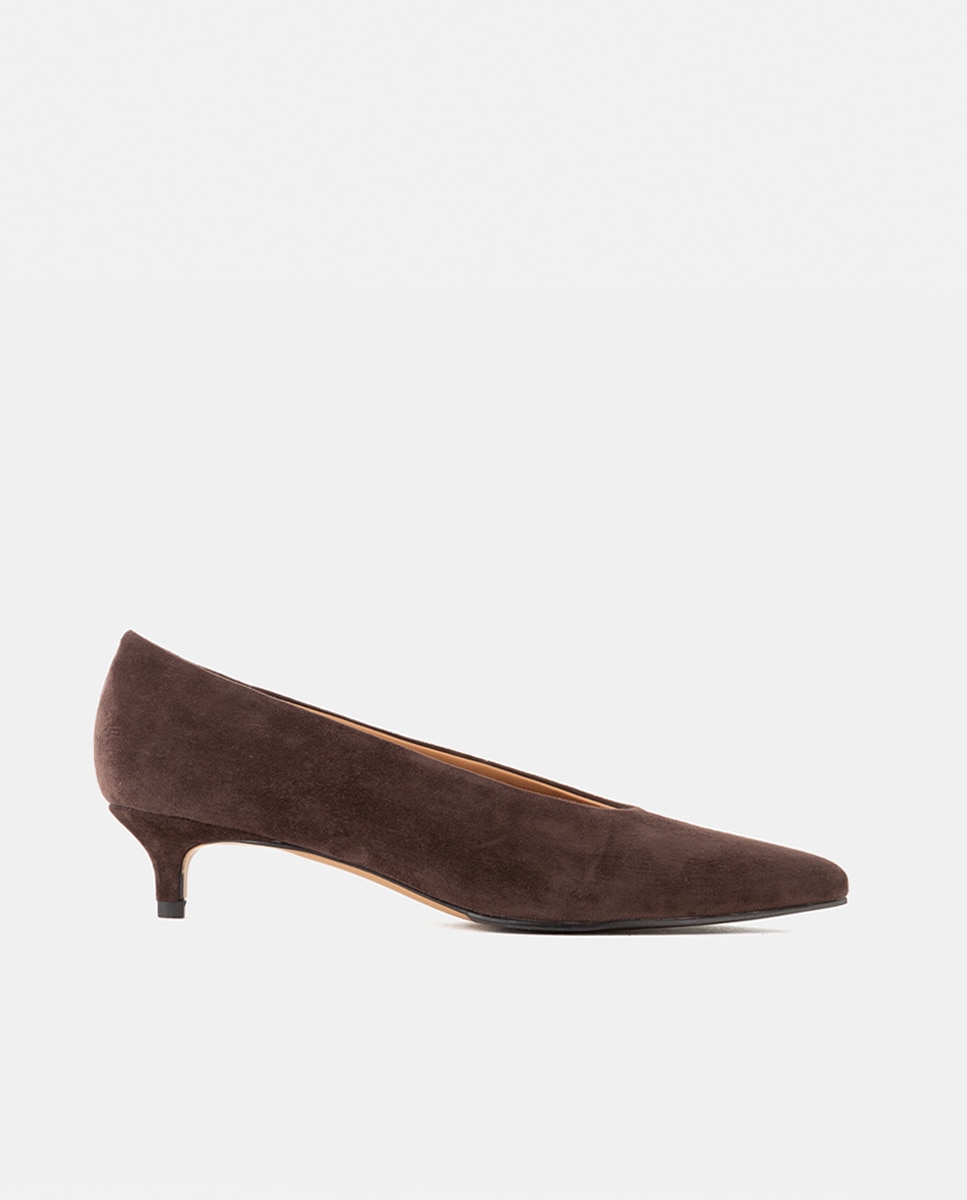 Zapatos de salón de mujer en ante de punta fina suela de cuero - Farrutx - Marrón Marrón-1